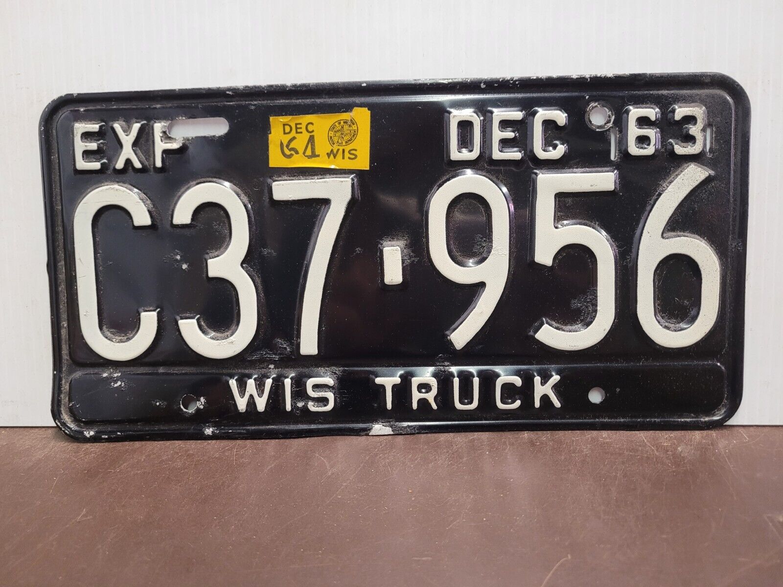 1963 WISCONSIN TRUCK License Plate Tag Original.