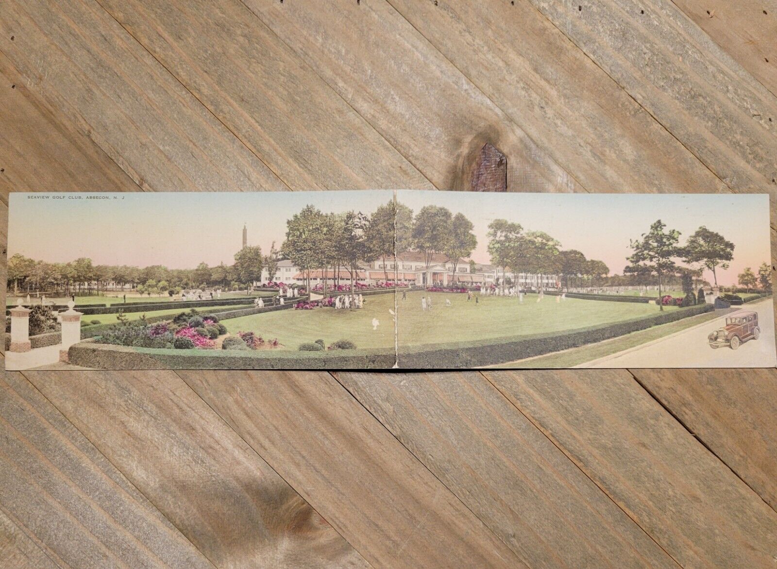 Vintage 1930s Seaview Golf Club Bi-Fold Panoramic Postcard Absecon NJ 14\