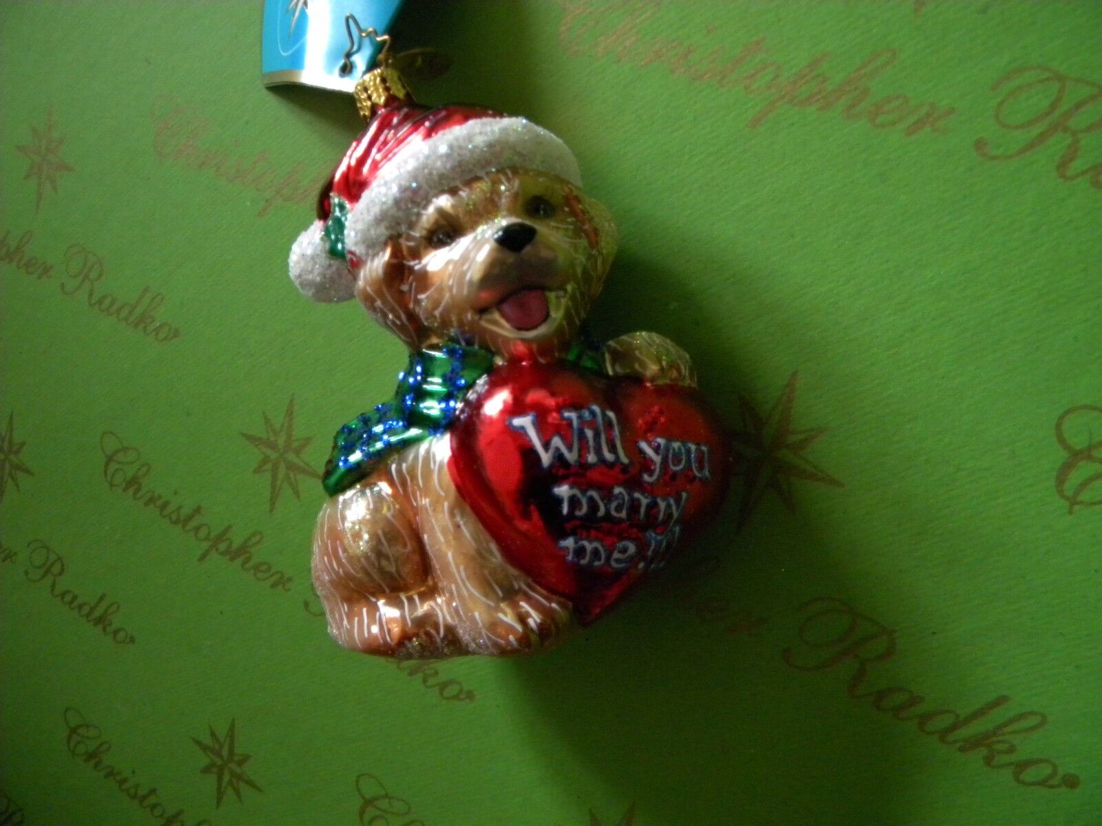 Valentine Christopher Radko Puppy Love Glass Ornament 