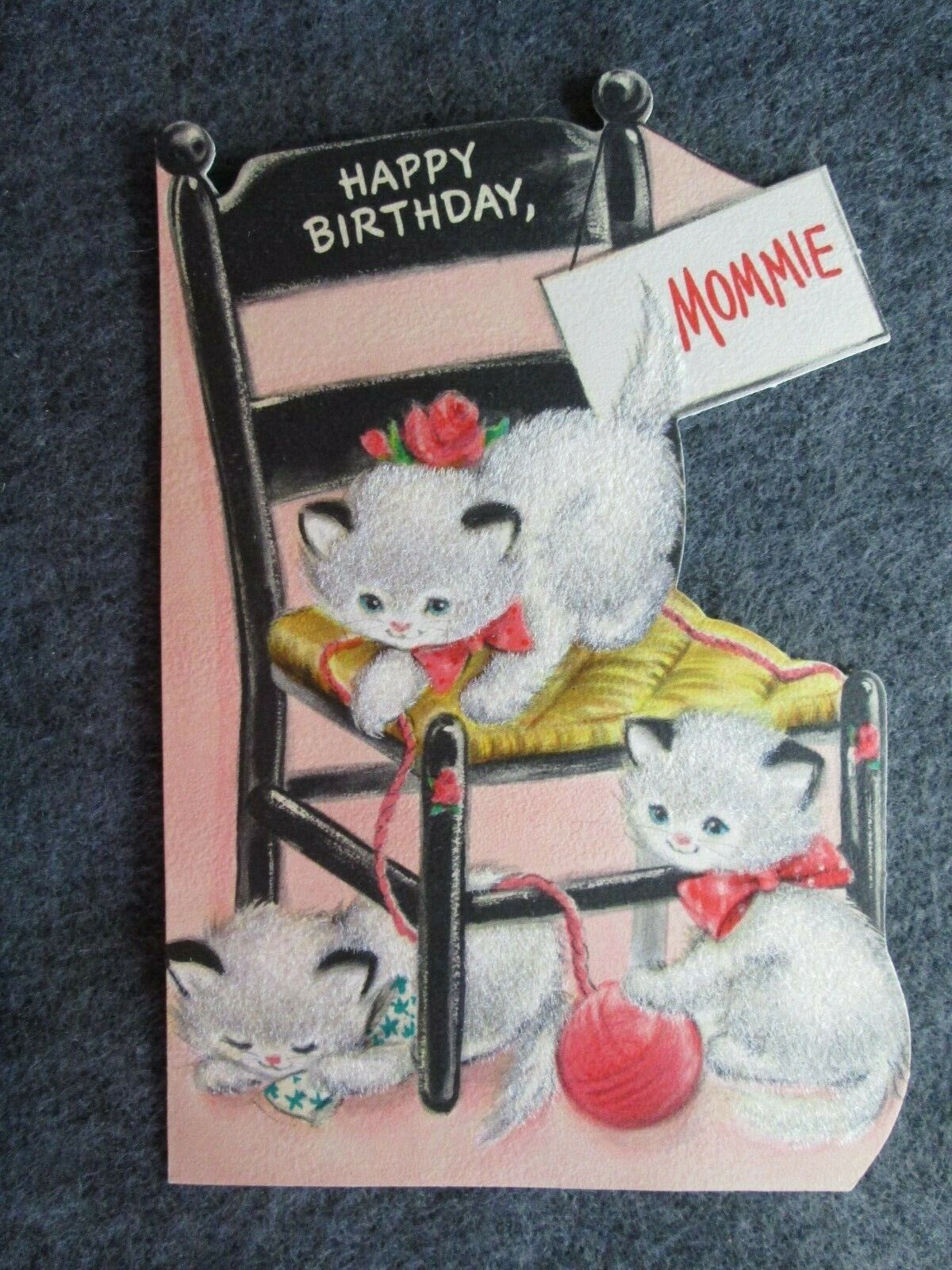Vintage Happy Birthday Mommie, Circa 1959 Hallmark Die Cut, Kitten Greeting Card