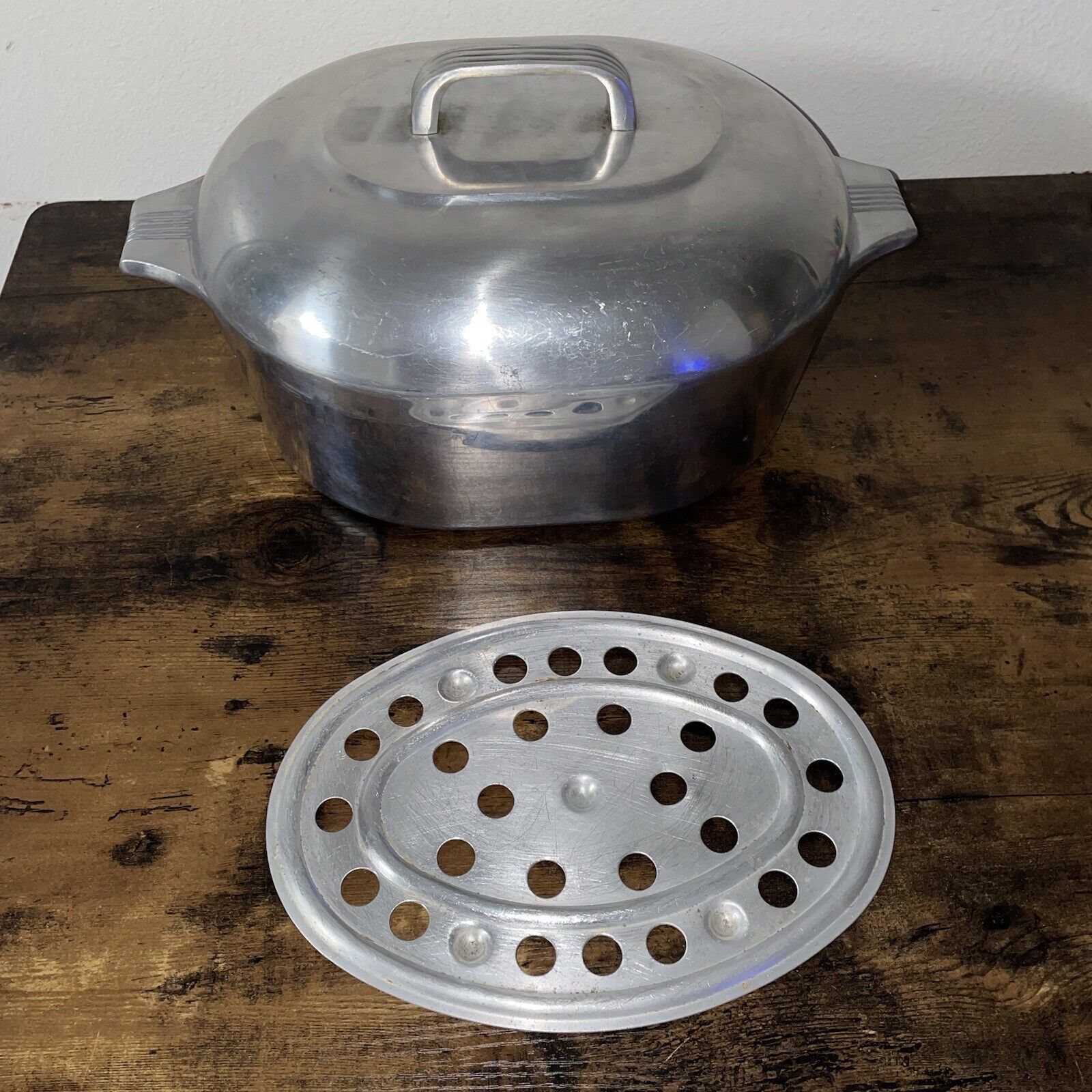 Vintage Wagner Ware Magnalite 4265P Oval Roaster Dutch Oven With Lid & Rack