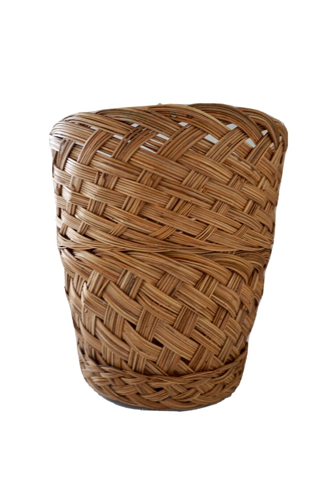 Vintage 60s Woven Wicker Planter Basket - Boho Jungalow Mid Century 10” Tall