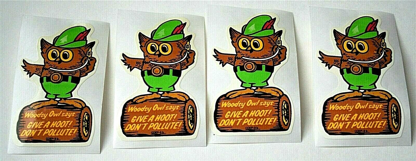 Set Of 4 Woodsy The Owl Give A Hoot Don\'t Pollute 1990s Stickers New NOS