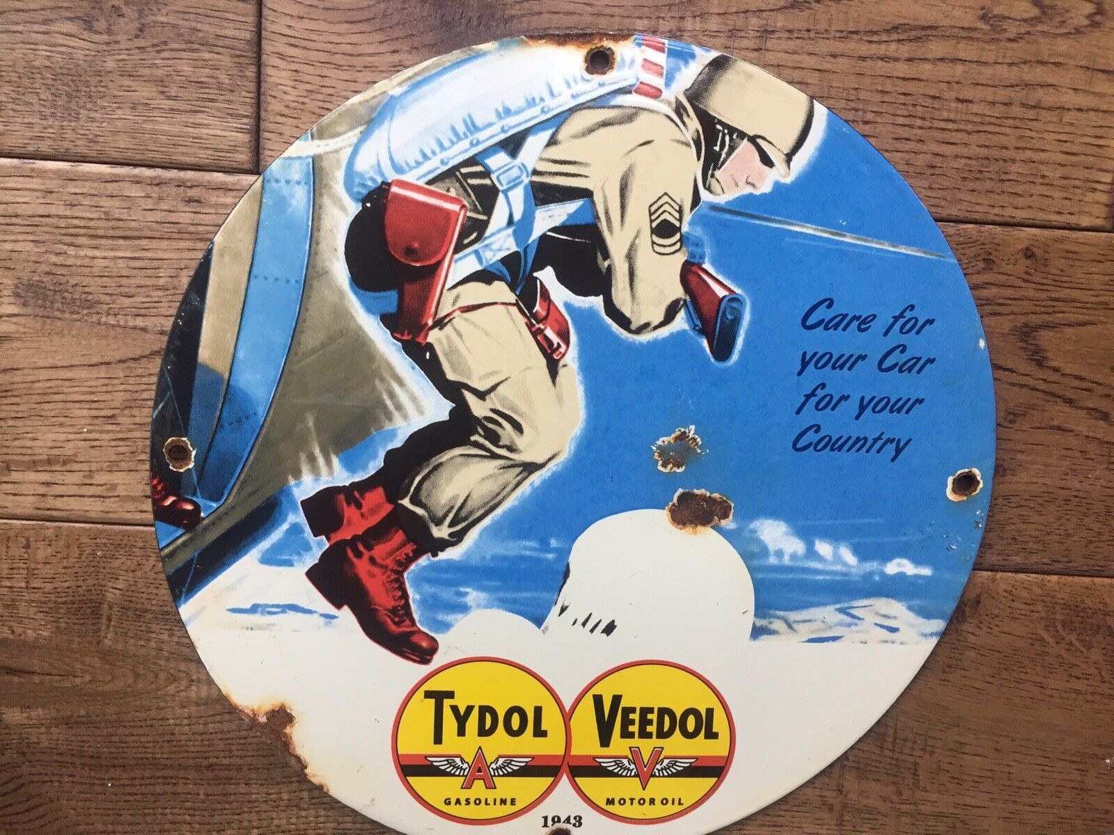 Vintage Tydol Veedol Heavy Porcelain Sign Gas Station Sign 12” 