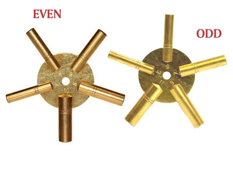 Brass Clock Key for Winding Clocks 5 Prong Even & ODD Numbers |  USA STOCK