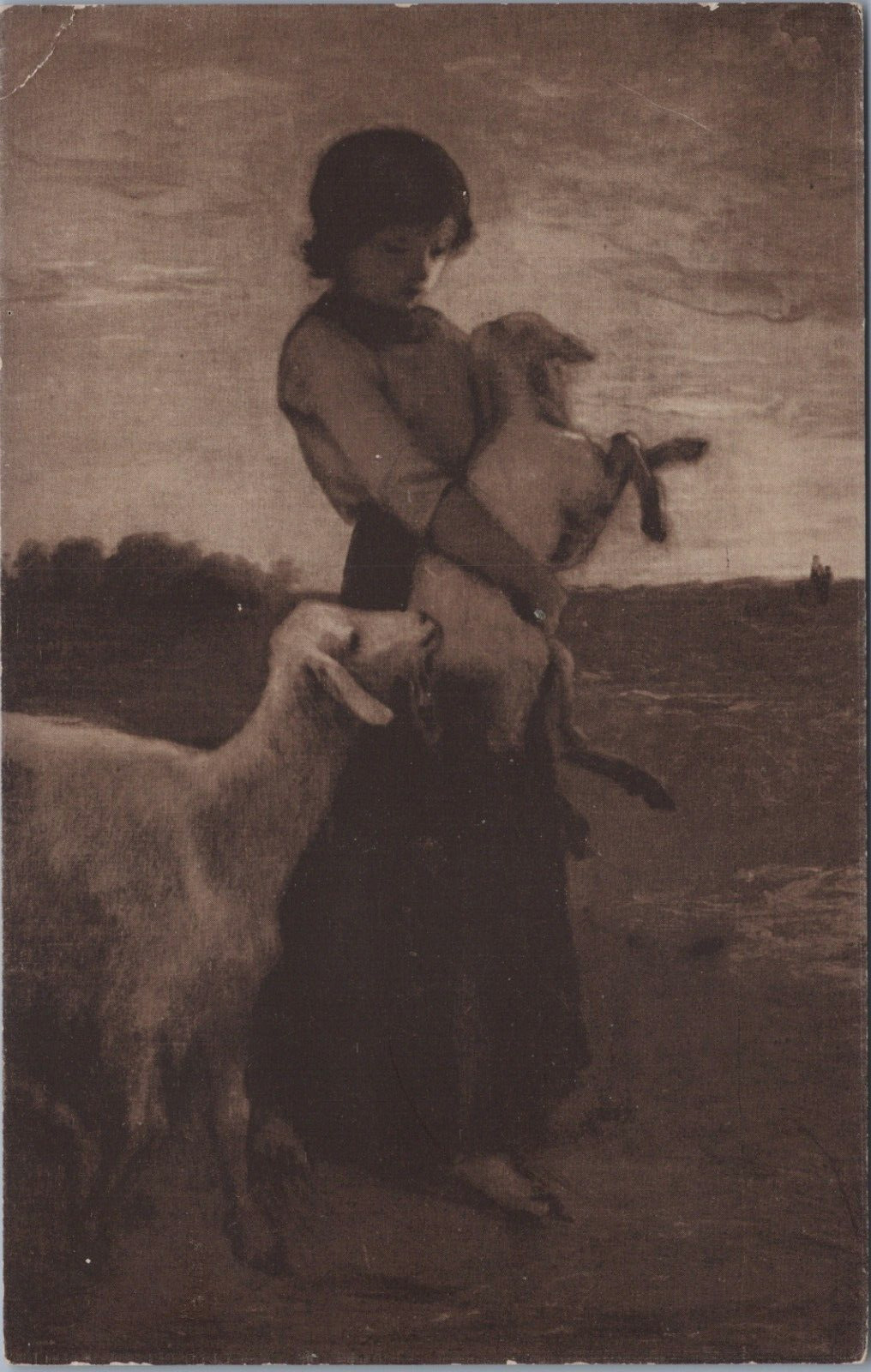 Sepia Barefoot Shepherdess Mother Goat Kid William Hunt Boston Museum Fine Arts