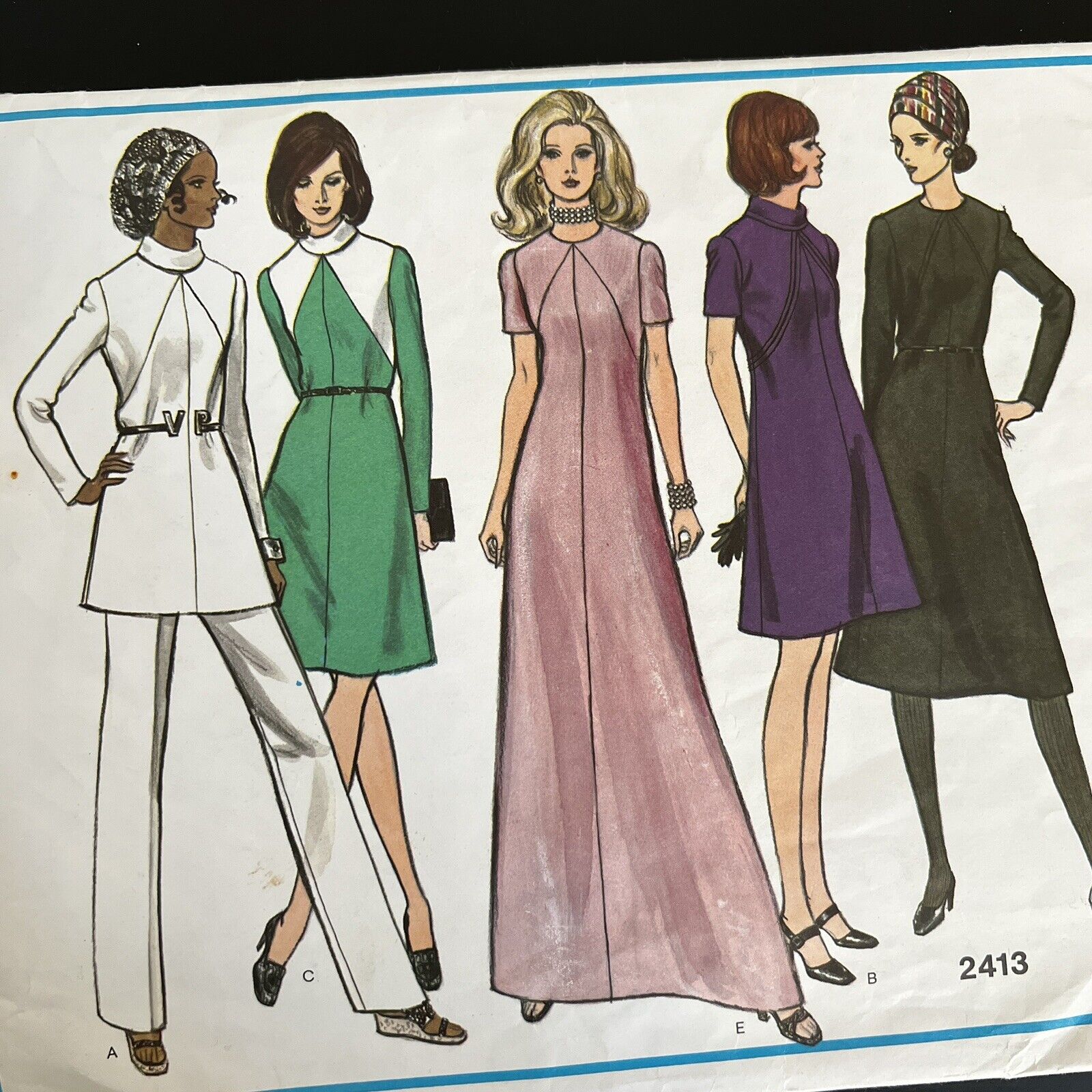 Vintage 1960s Vogue 2413 Mod A-Line Dress Seaming Detail Sewing Pattern 16.5 CUT