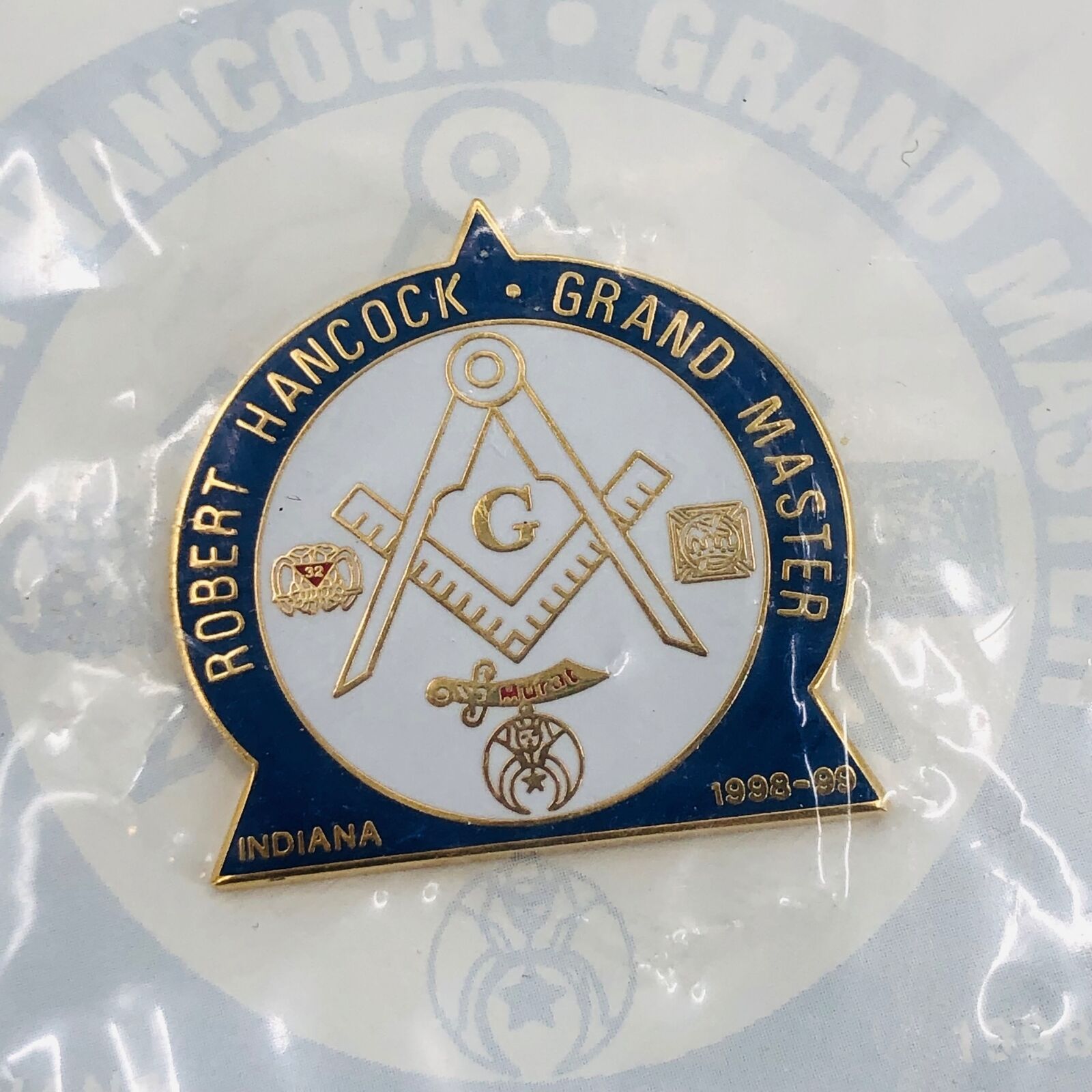 Vtg 1999 Indiana Mason Masonic Grand Master Hancock\'s Official Lapel Pin