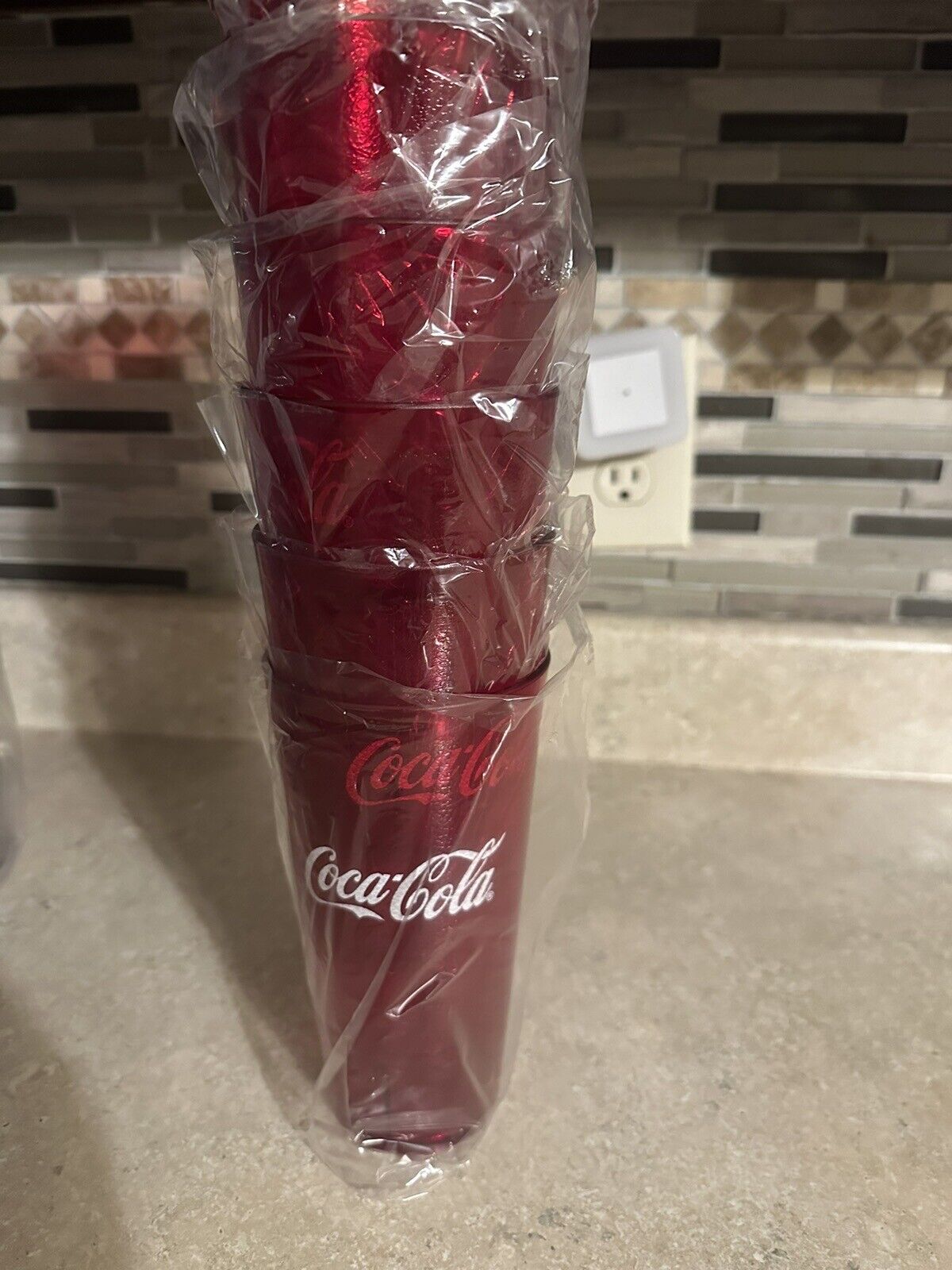 Qty of 6  NEW Coca-Cola Red Plastic 20oz Tumblers, NEW IN PLASTIC