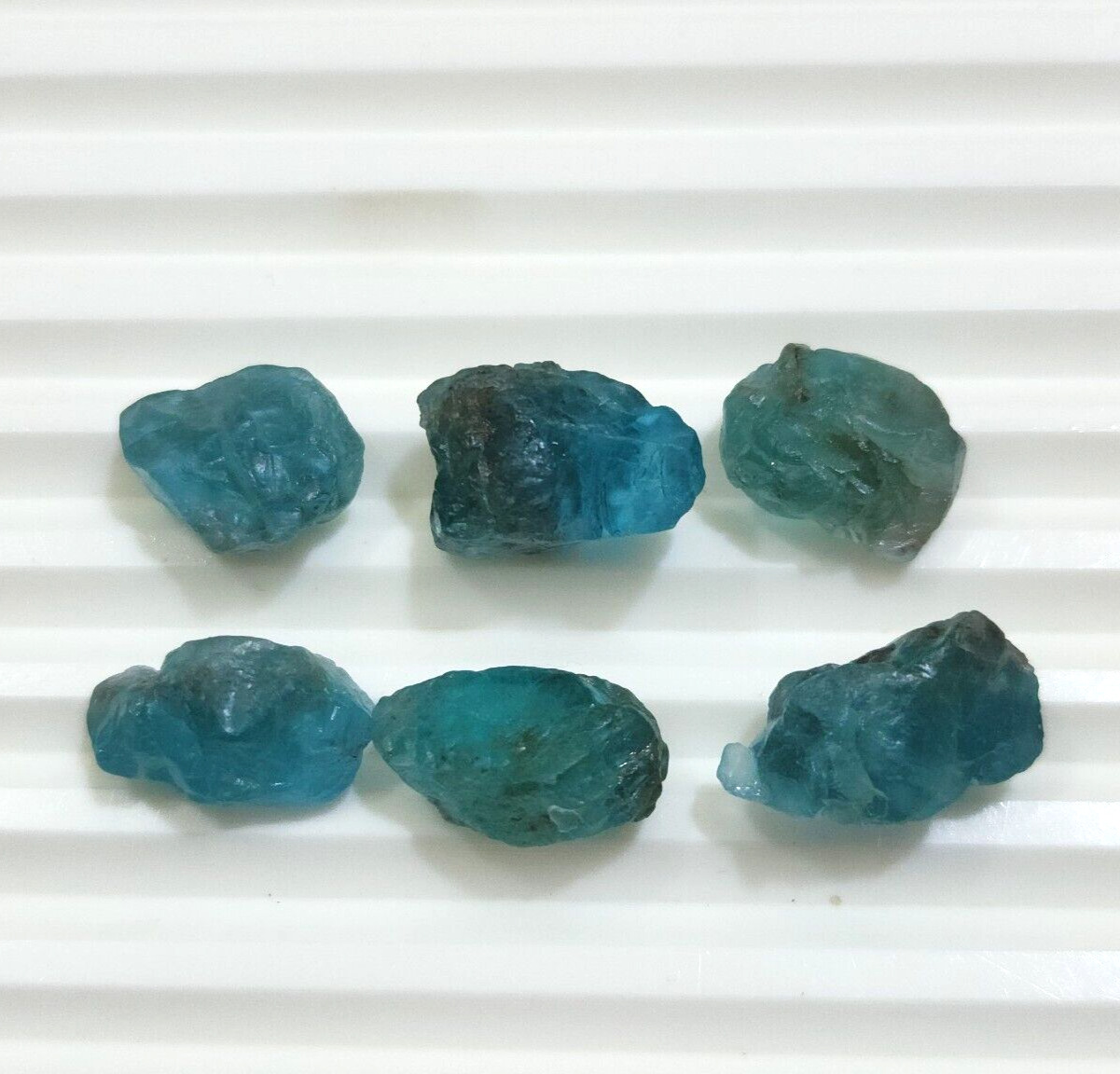 Stunning Blue Color Apatite Rough 6 Pcs 13-16 mm Loose Gemstone For Jewelry