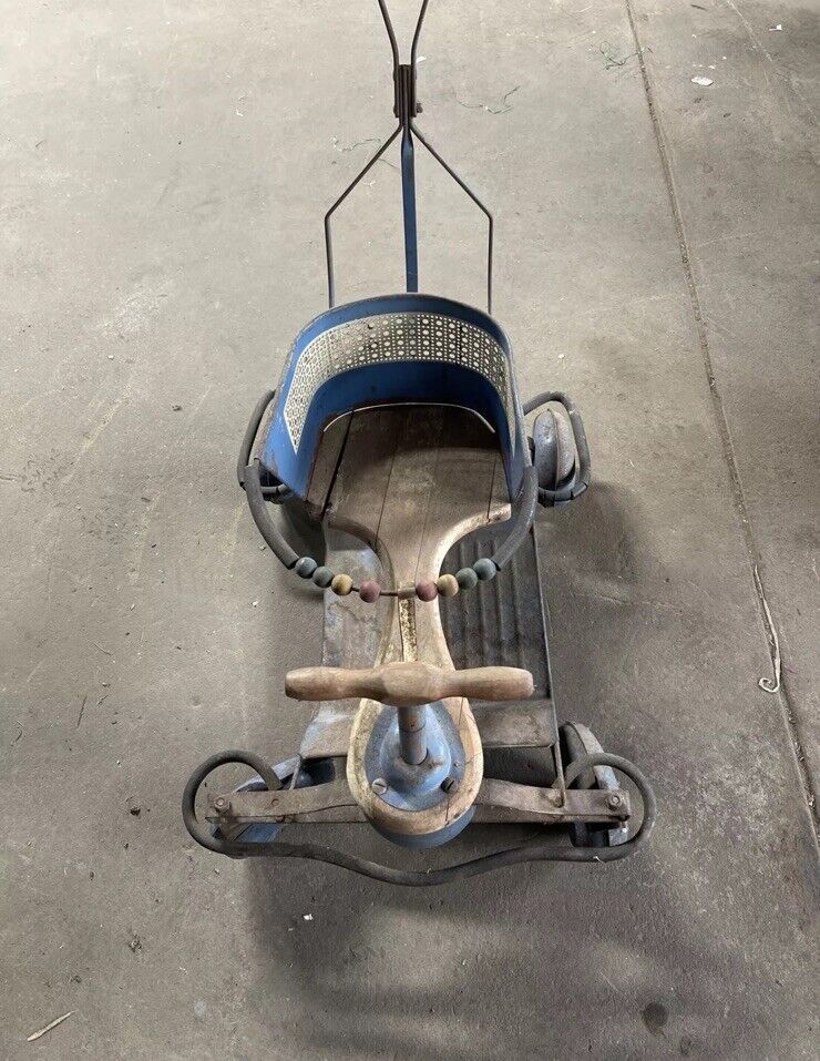 Vintage TAYLOR TOT Baby Stroller 1940s Blue Walker Scooter Buggy