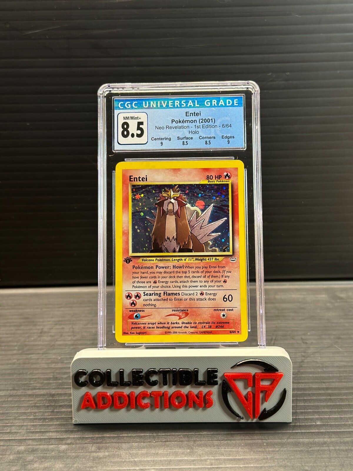 CGC 8.5 NM/MINT+ Entei 1st Edition 6/64 Pokémon Neo Revelation Holo  LG196