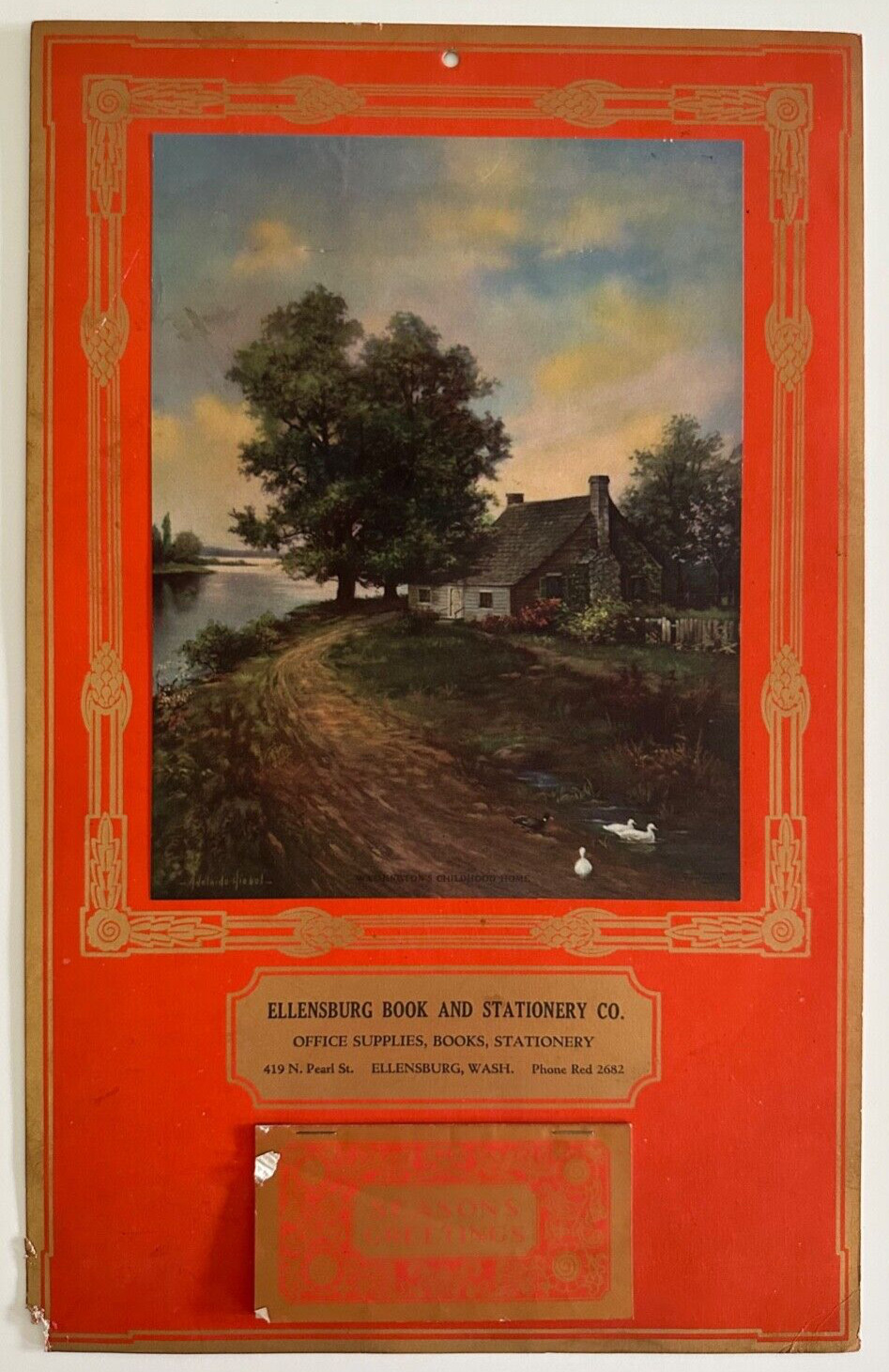 Washington's Childhood Home, Rare Vintage 1930 Adelaide Hiebel Calendar Print
