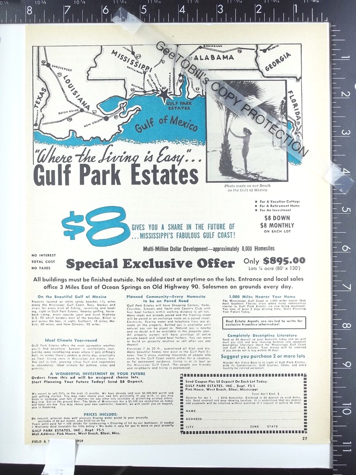 1959 ADVERTISING for Gulf Park Estates MS home sites Biloxi