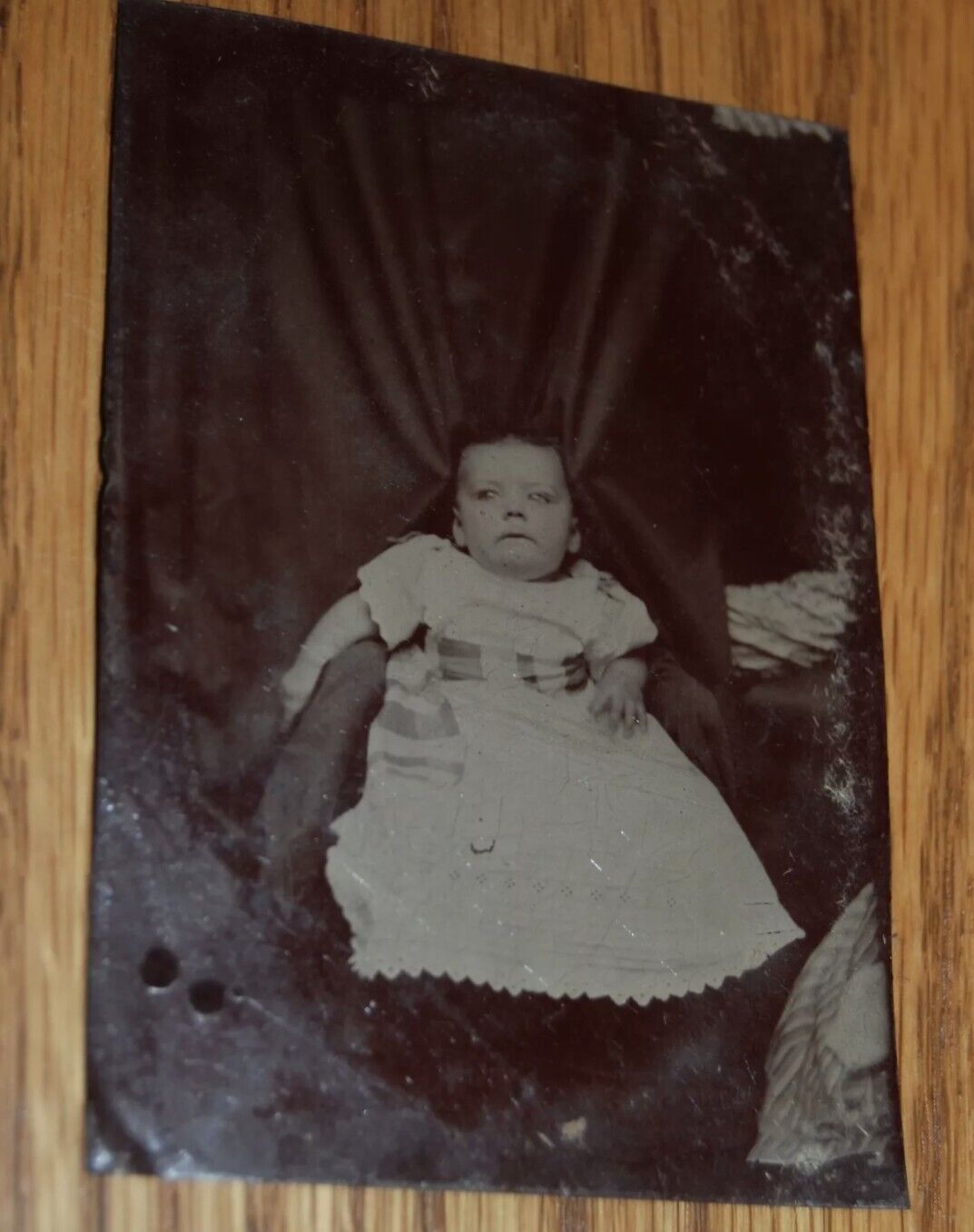 Tintype - postmortem baby with hidden mother