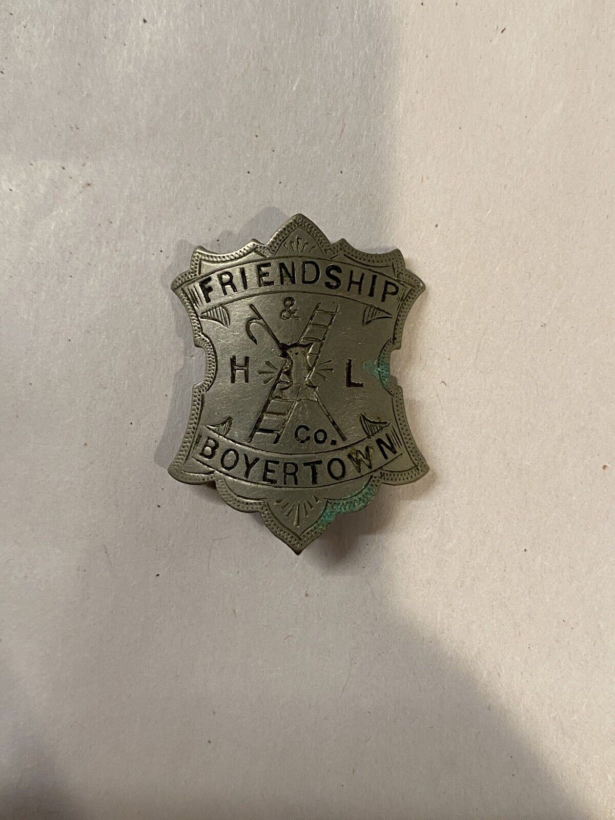 Antique Fire Badge Boyertown Pa - 1800s Hook And Ladder 