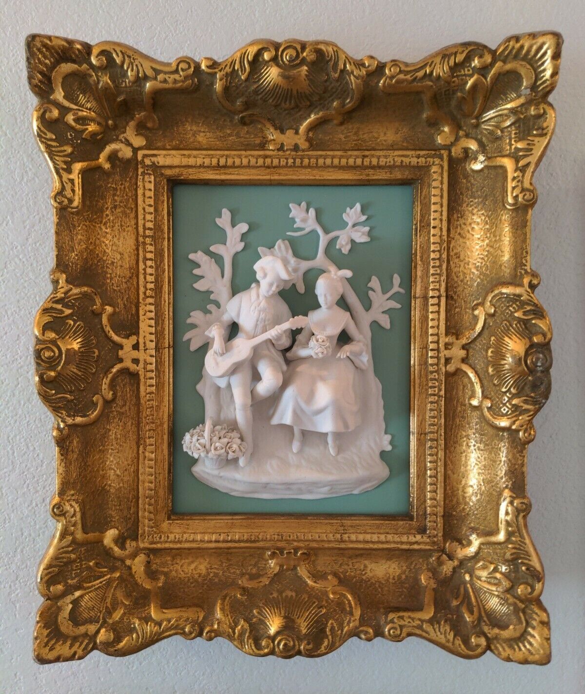 Fr Wessel Frankenthal Jasperware Porcelain Bisque Plaque Framed 15x13 Young Love