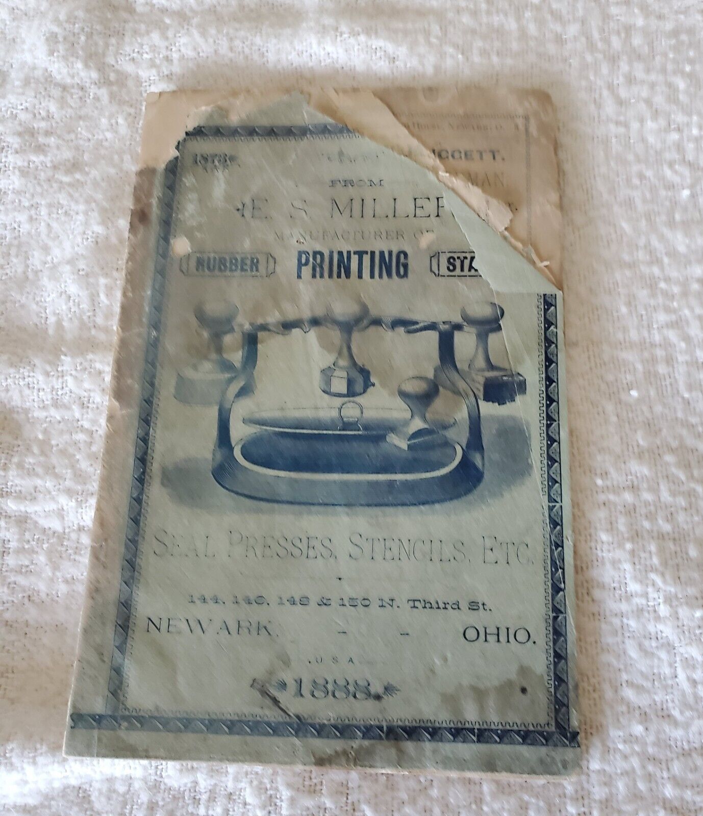 1888 CATALOGUE OF THE MILER PRINTING AND RUBBER STAMP CO. POOR