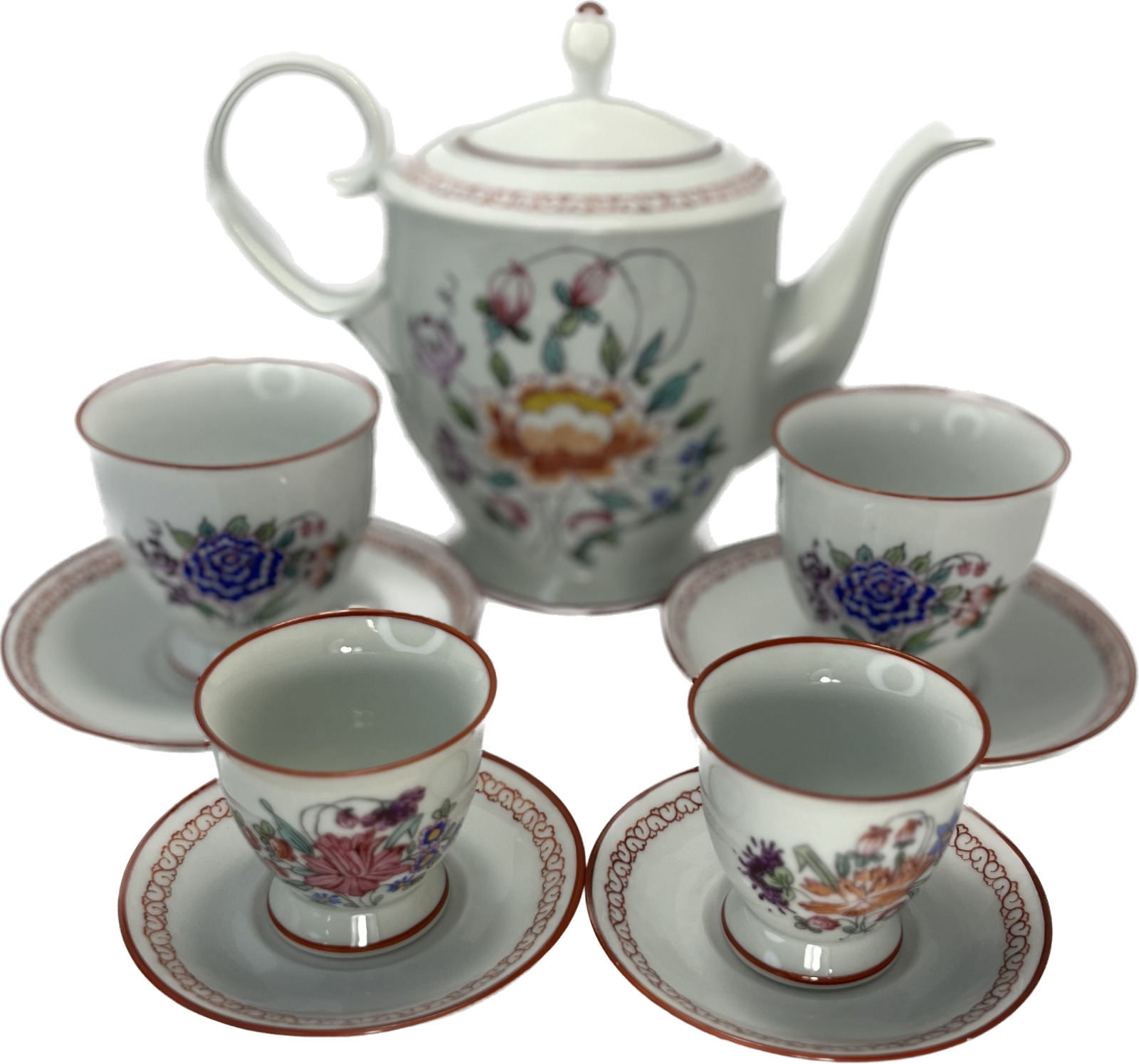 Exquisite Vintage Hand Painted Floral Tea Set 9 Piece Set