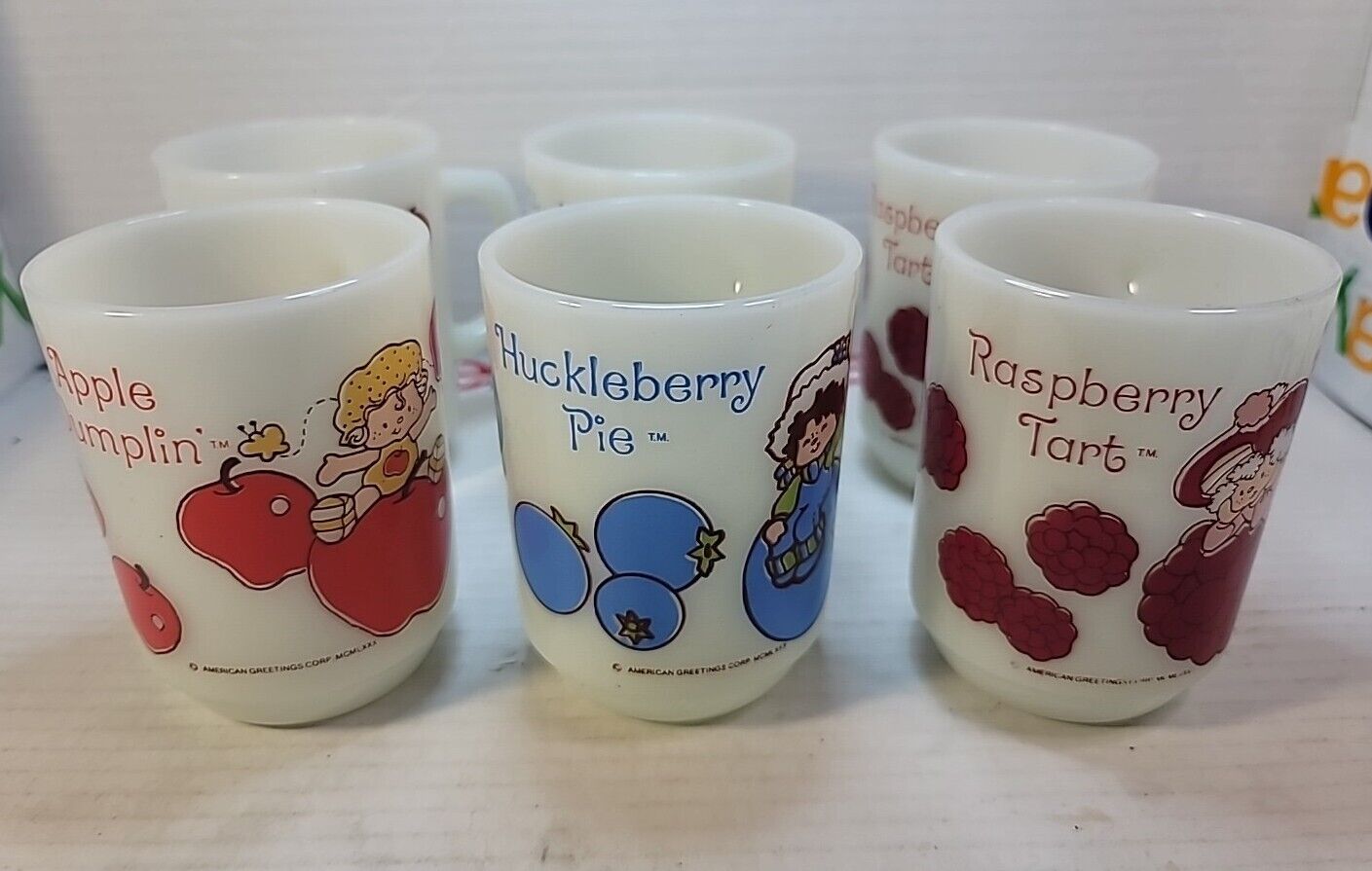 1980 Anchor Hocking Glass Mugs Set Of 6 With 3 Characters American Greetings