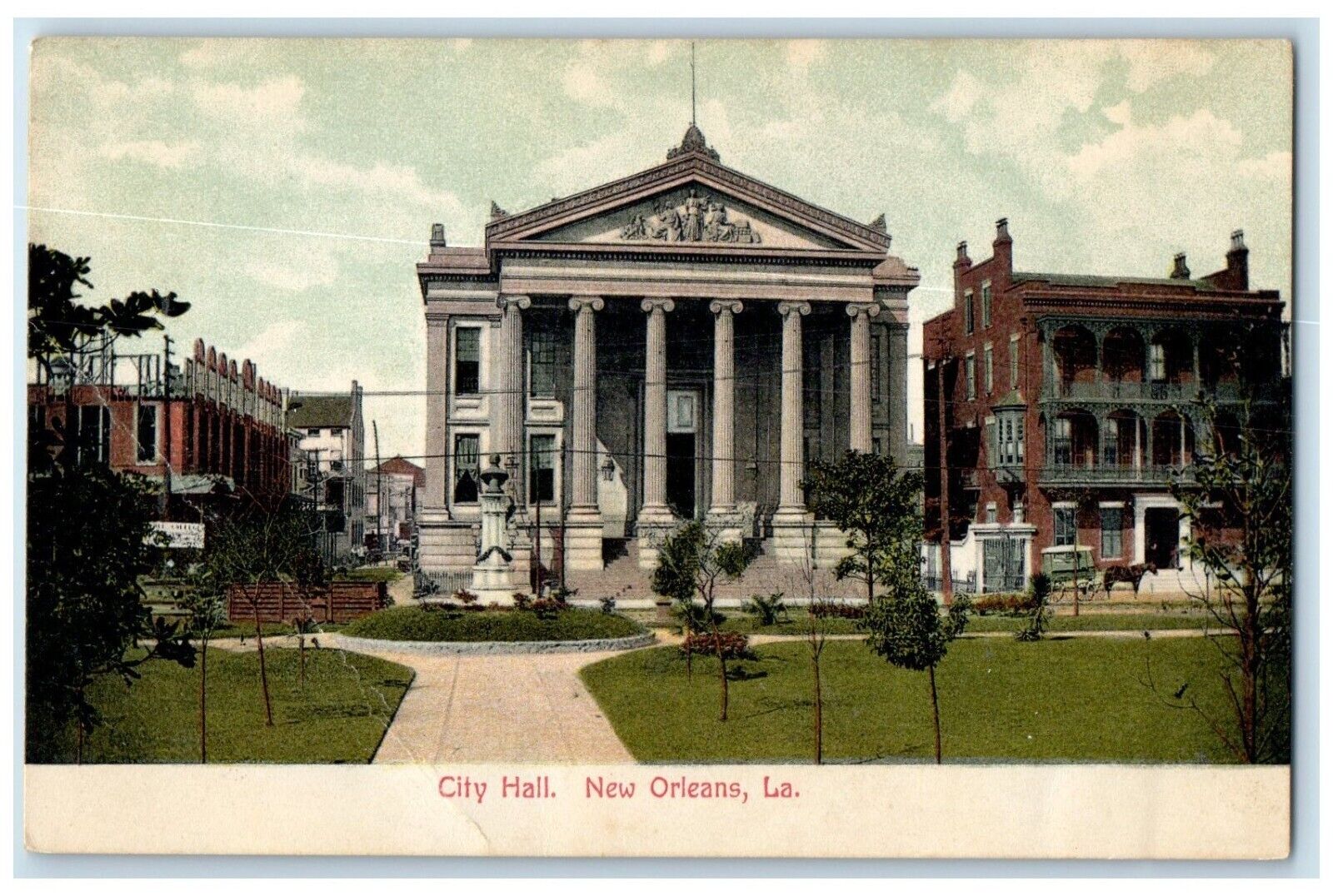 c1905 City Hall Building Horse Carriage New Orleans Louisiana LA Postcard