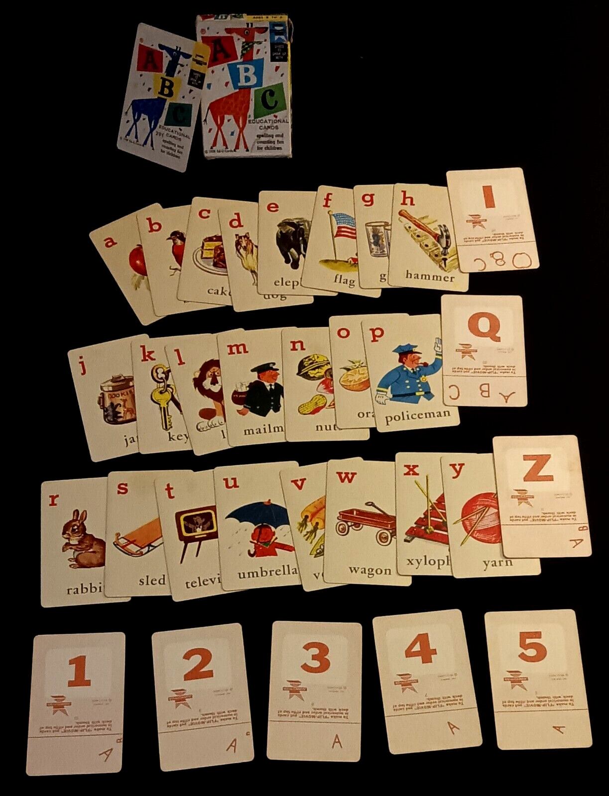 1950s VIntage ABC Children's Educational Cards Spelling & Counting Flashcards 