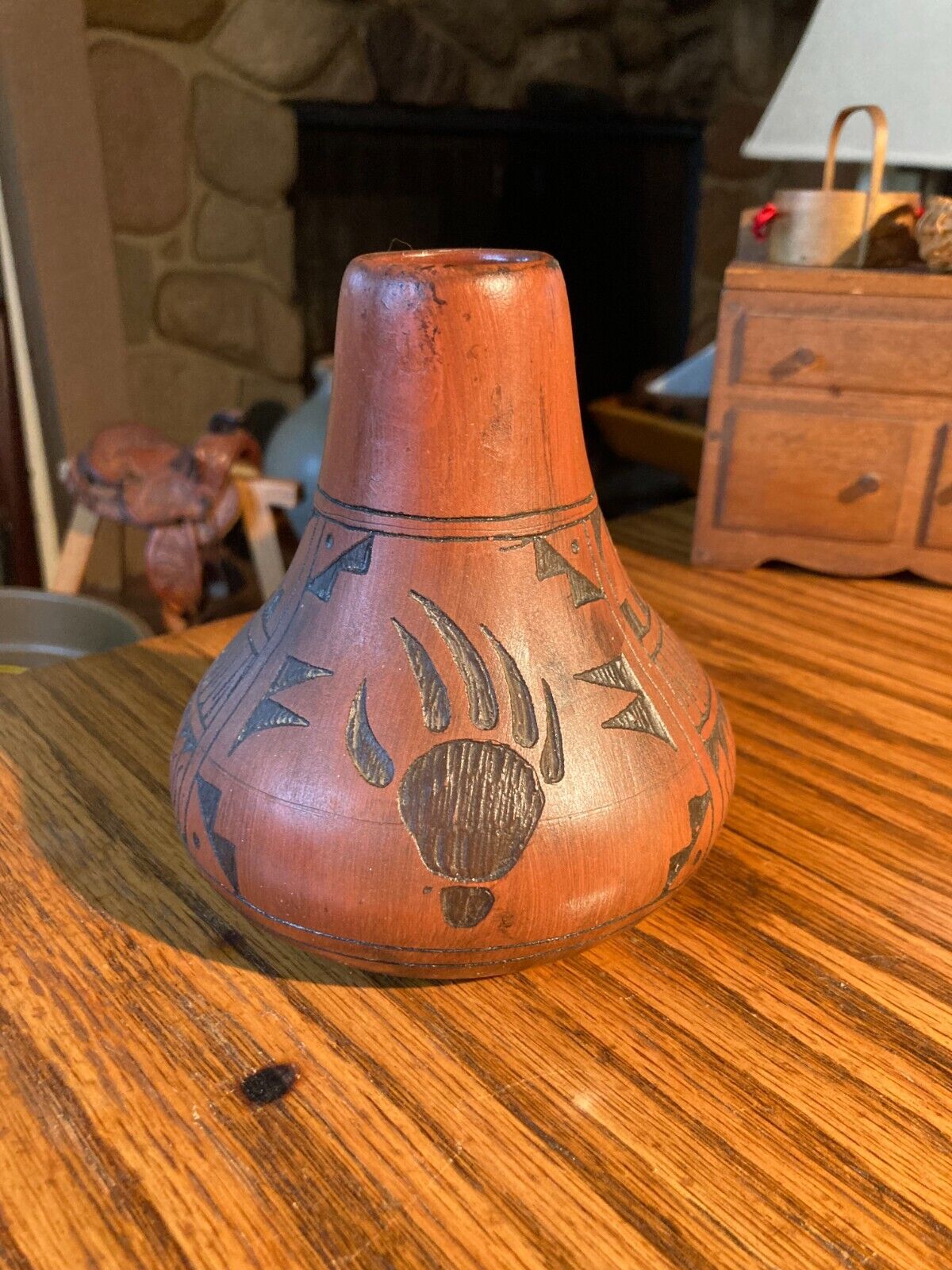  PUEBLO POTTERY BEAR CLAW VASE INCISED DECORATION VERY WILL DONE