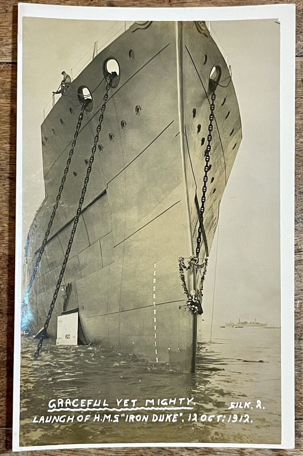 HMS \'Iron Duke\' Dreadnaught Battleship Launch 1912 RPPC Postcard