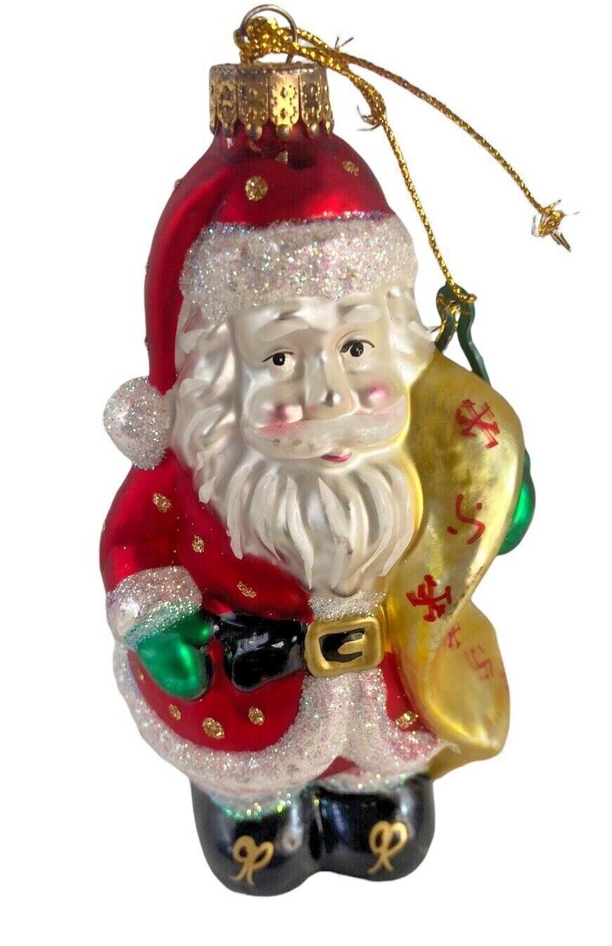 Vintage Christmas Ornament Blown Glass Santa with Golden List or Shawl 6 inches