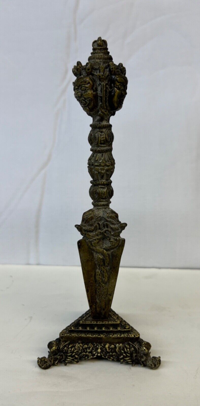 Tibetan Antique Bronze Vajra or Dorje with Stand. 8 inches