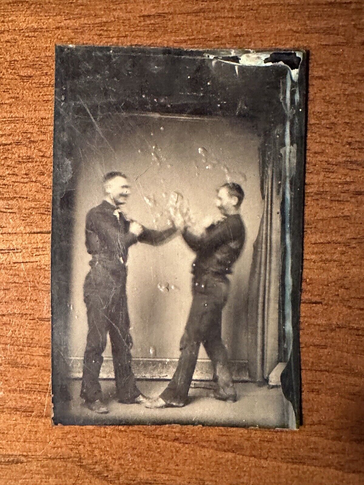 Antique Tin Type Photograph 2 Men Boxing Squaring Off Dukes Vintage Victorian