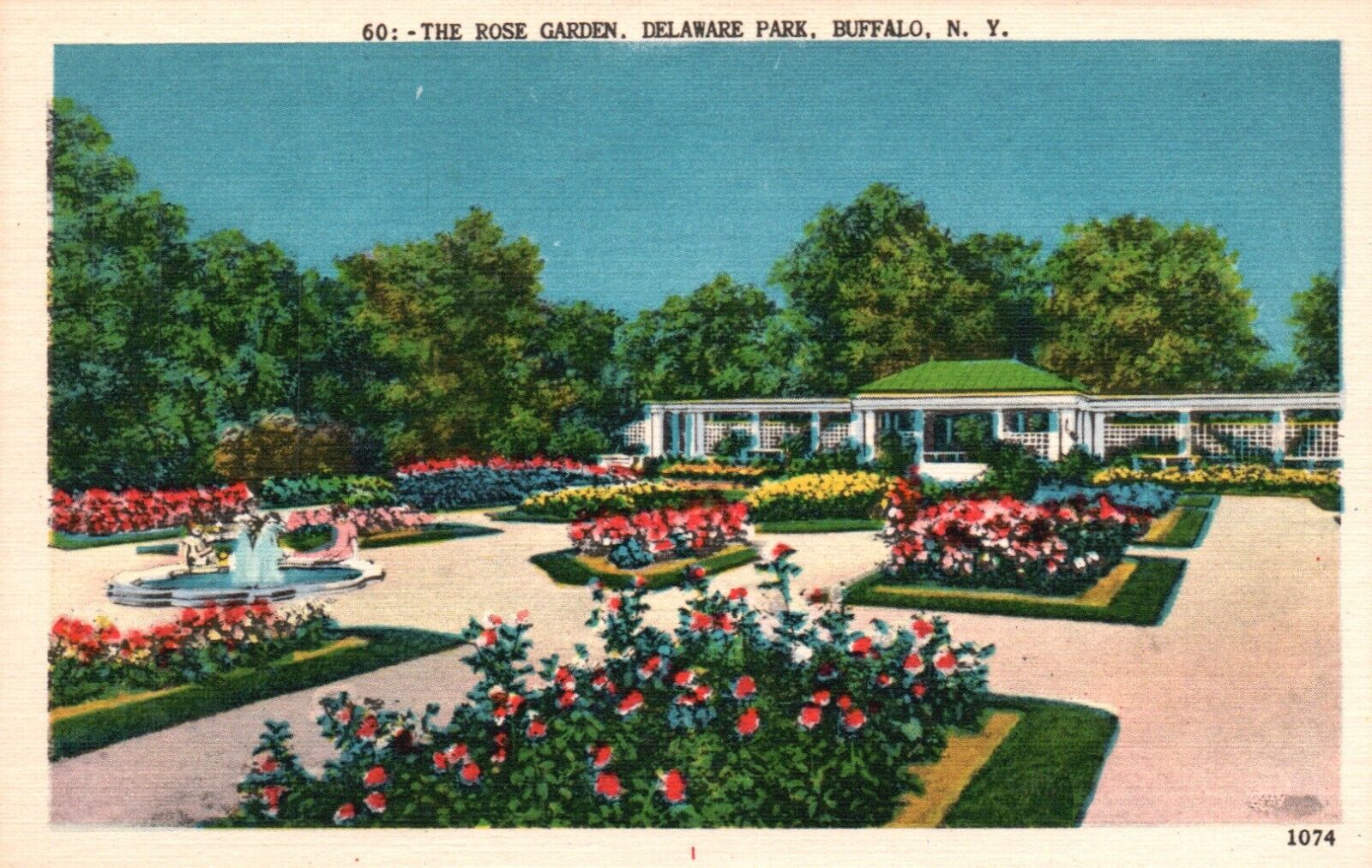 Postcard NY Buffalo New York Rose Garden Delaware Park Linen Vintage PC J6647