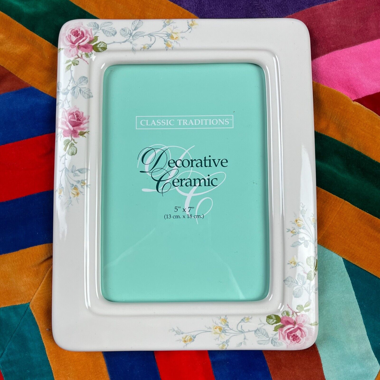 Vintage Rectangle White Ceramic Floral Photo Frame Picture 5\