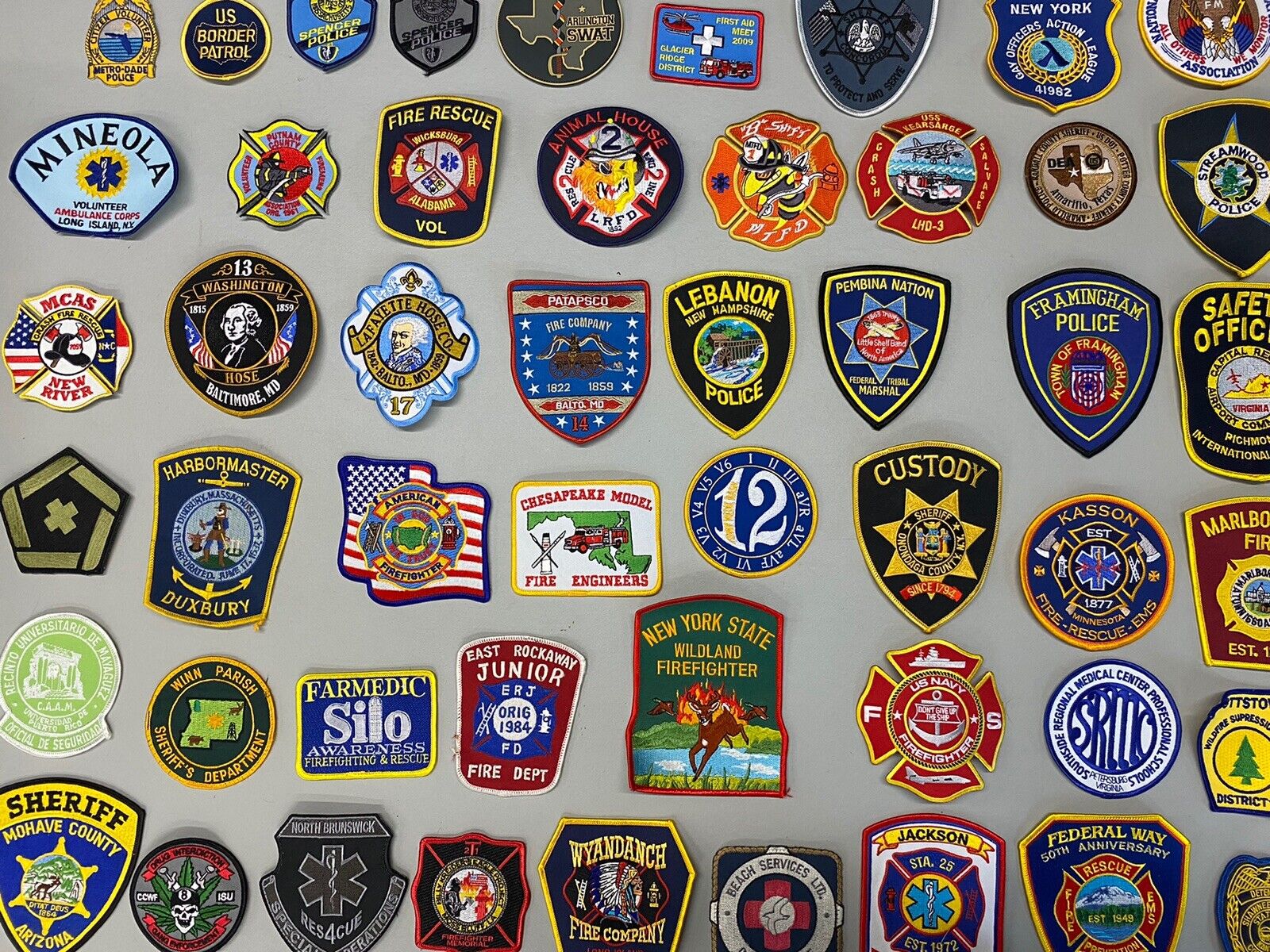 50 Unique Fire, Police, Search And Rescue Patches Lot Of 50