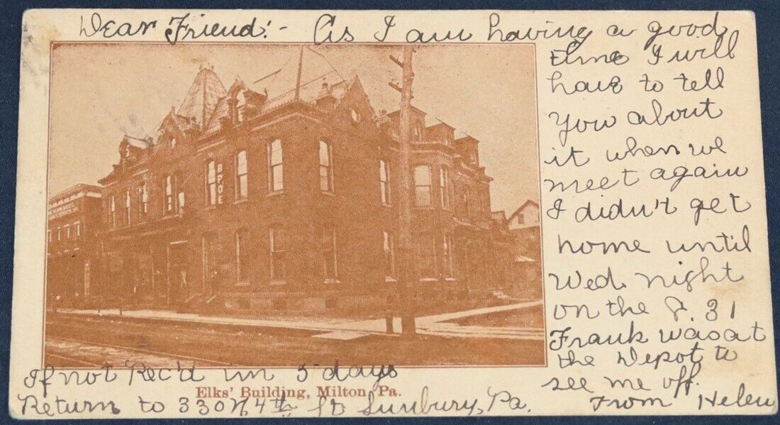 Elks\' Building, Milton, PA Postcard 1906