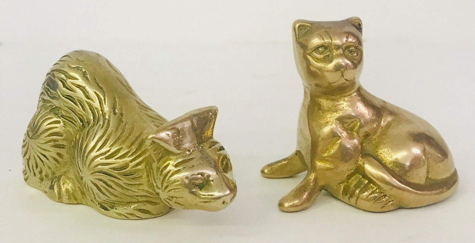 Vintage Brass Cat Figurines Set of 2 Sleeping & Sitting Cat Lover Collector