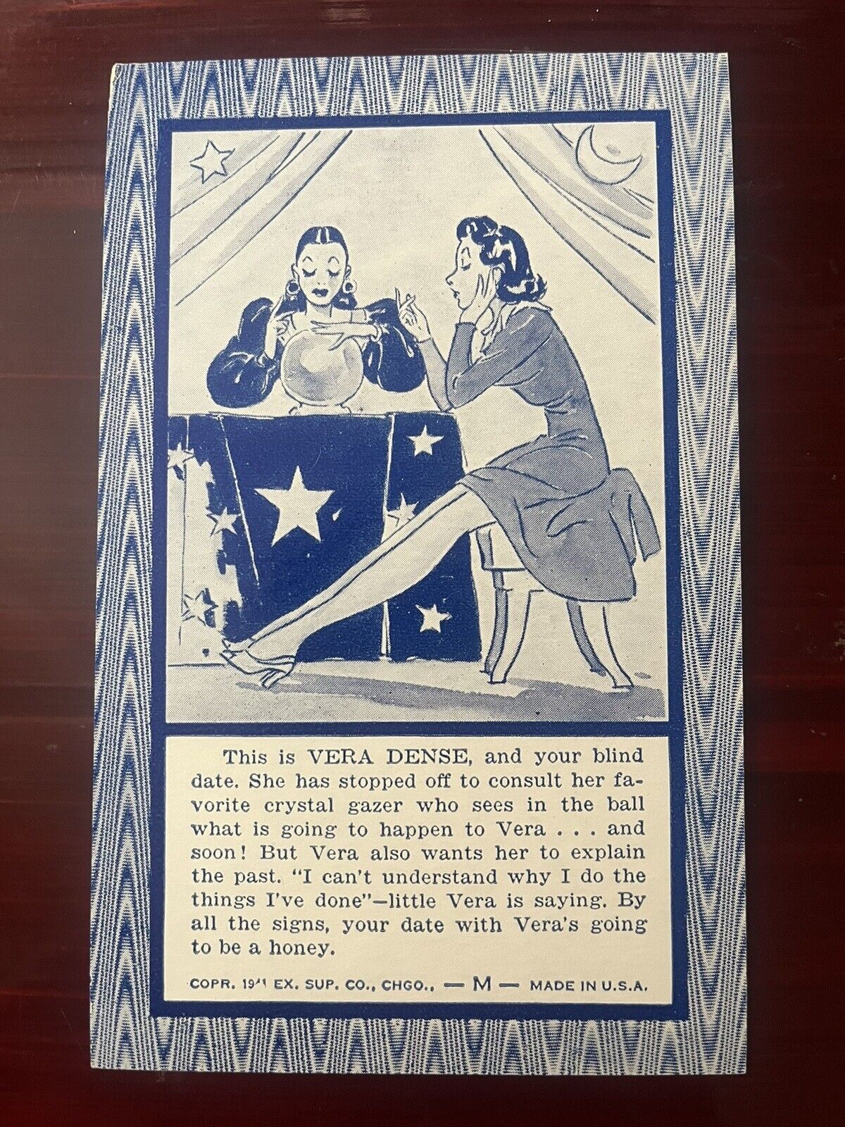 1941 Blind Date Fortune Teller Arcade Machine Prize Card ~ Vera Dense