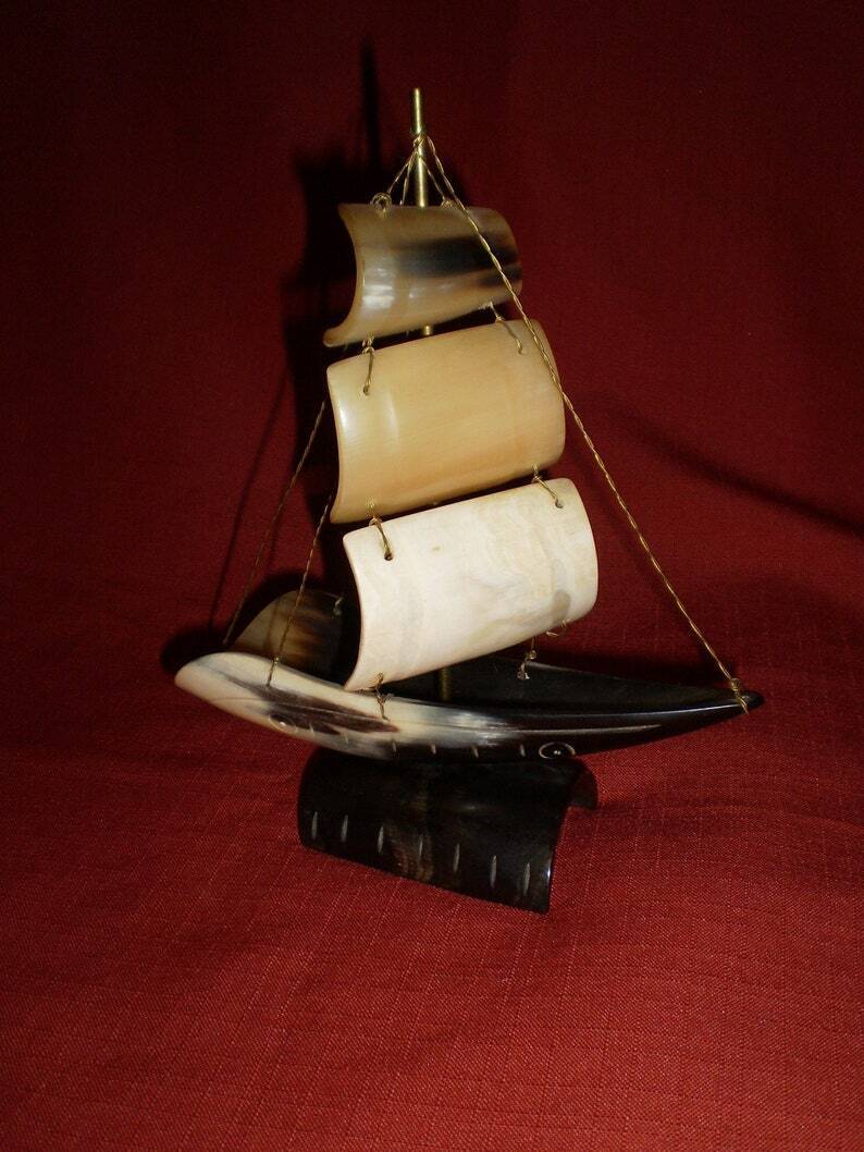 Vintage Carved Horn Sailing Clipper Ship Nautical Decor-1960\'s