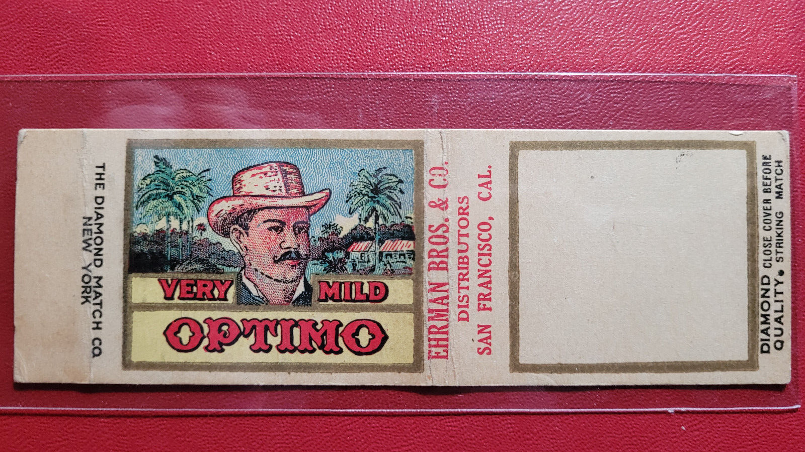 1930\'s Very Mild Optimo Cigars Tobacco Matchbook Match Cover \