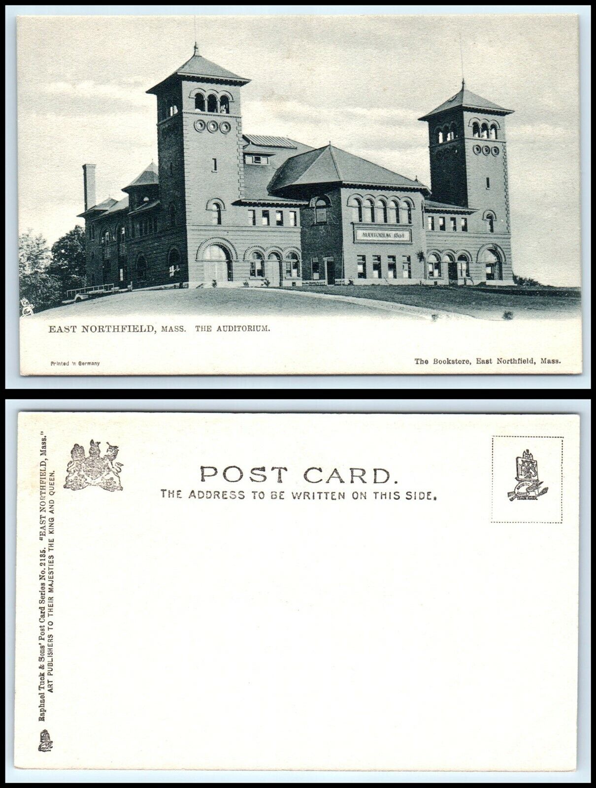 MASSACHUSETTS Postcard - East Northfield, Seminary, Auditorium N43