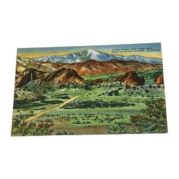Postcard Pikes Peak From Mesa Near Colorado Springs Colorado Vintage A246
