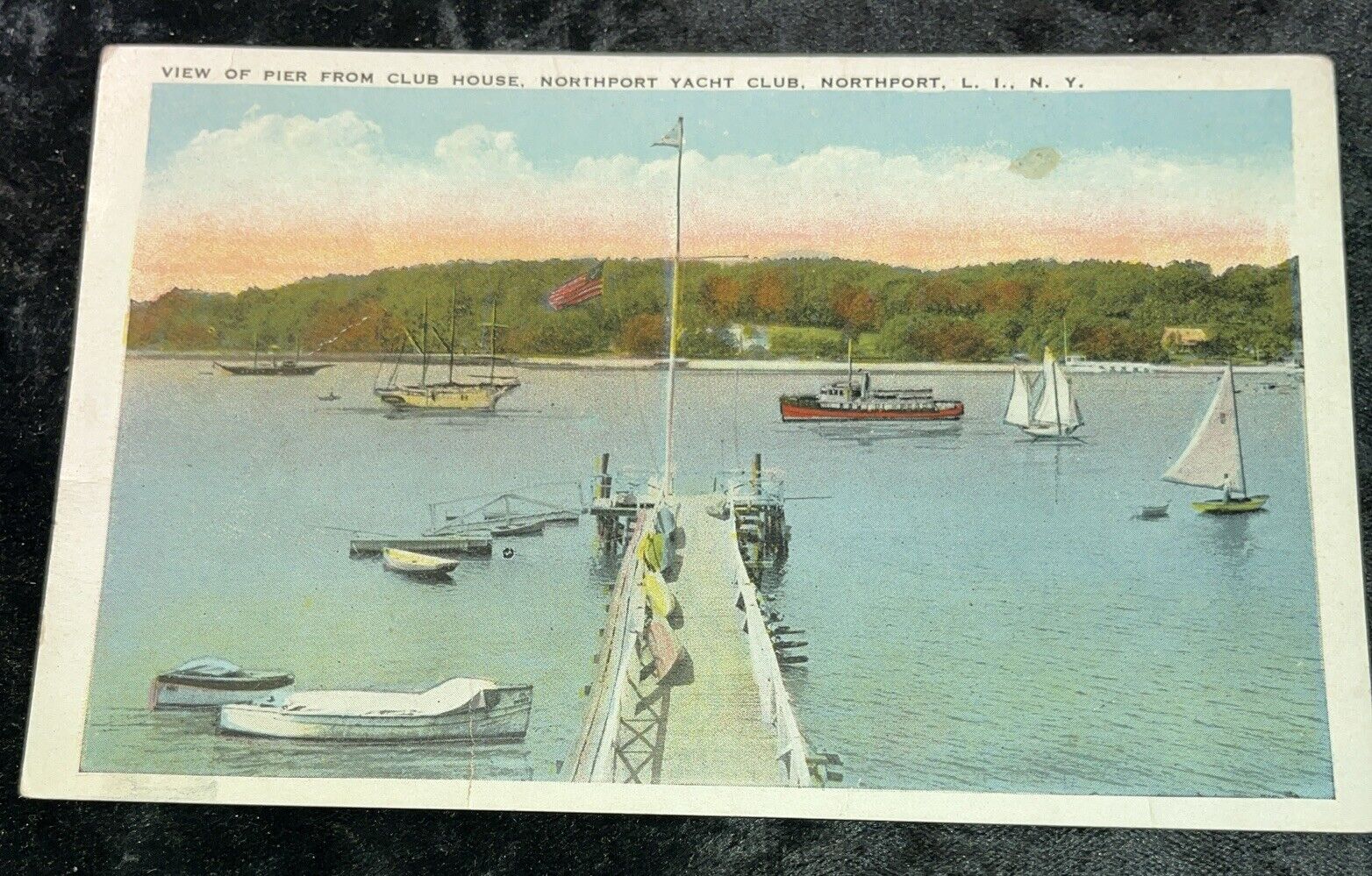 Northport, LI NY c1920s Postcard Pier From Clubhouse Of Yacht Club