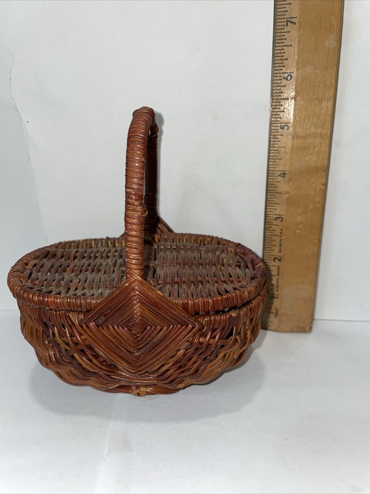 Vintage Mini Woven Wicker/Rattan Flower Herb Gathering Basket Handmade