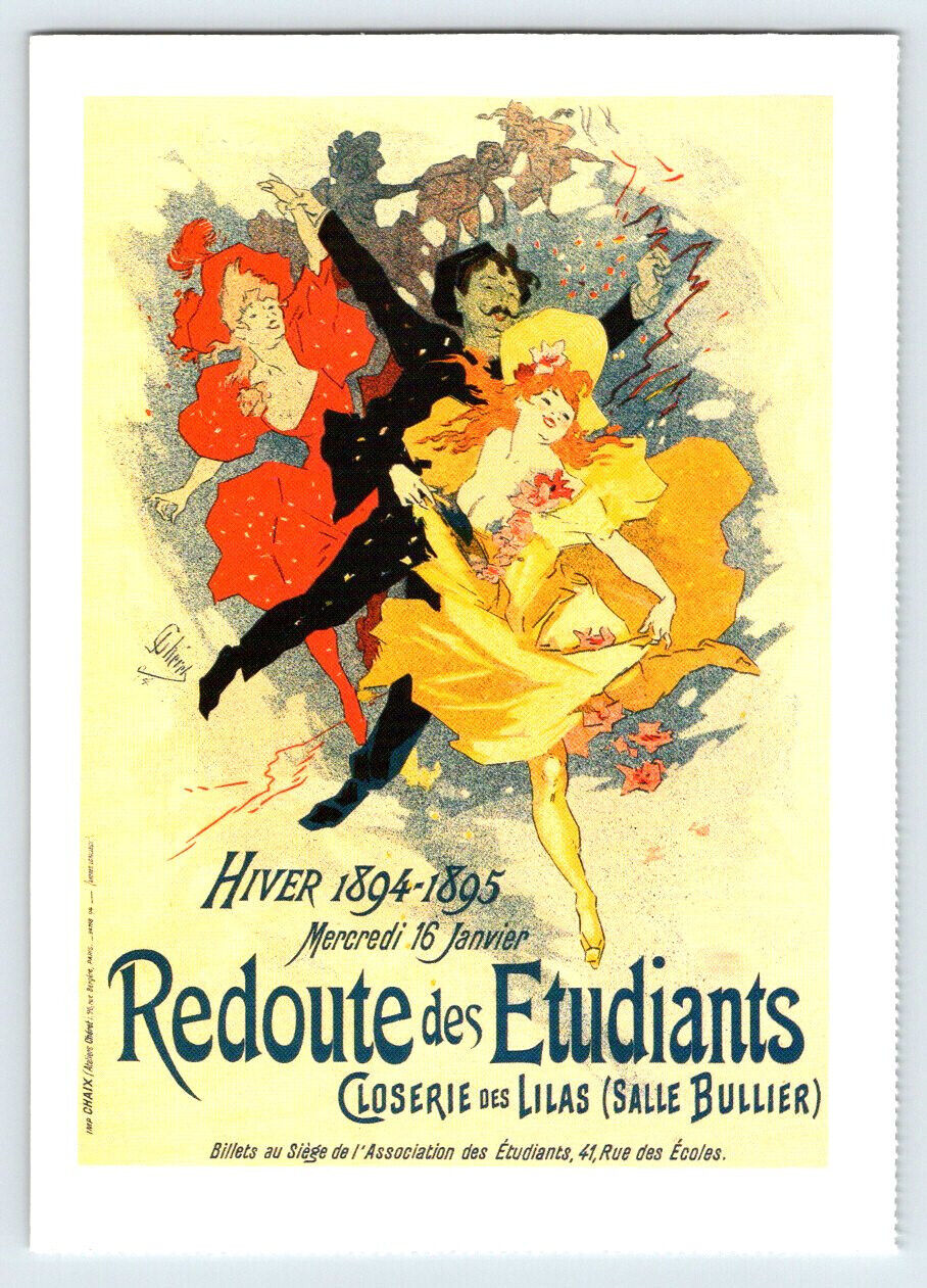 Poster Students' Ball Jules Cheret 1894 Reprint Postcard BRL20