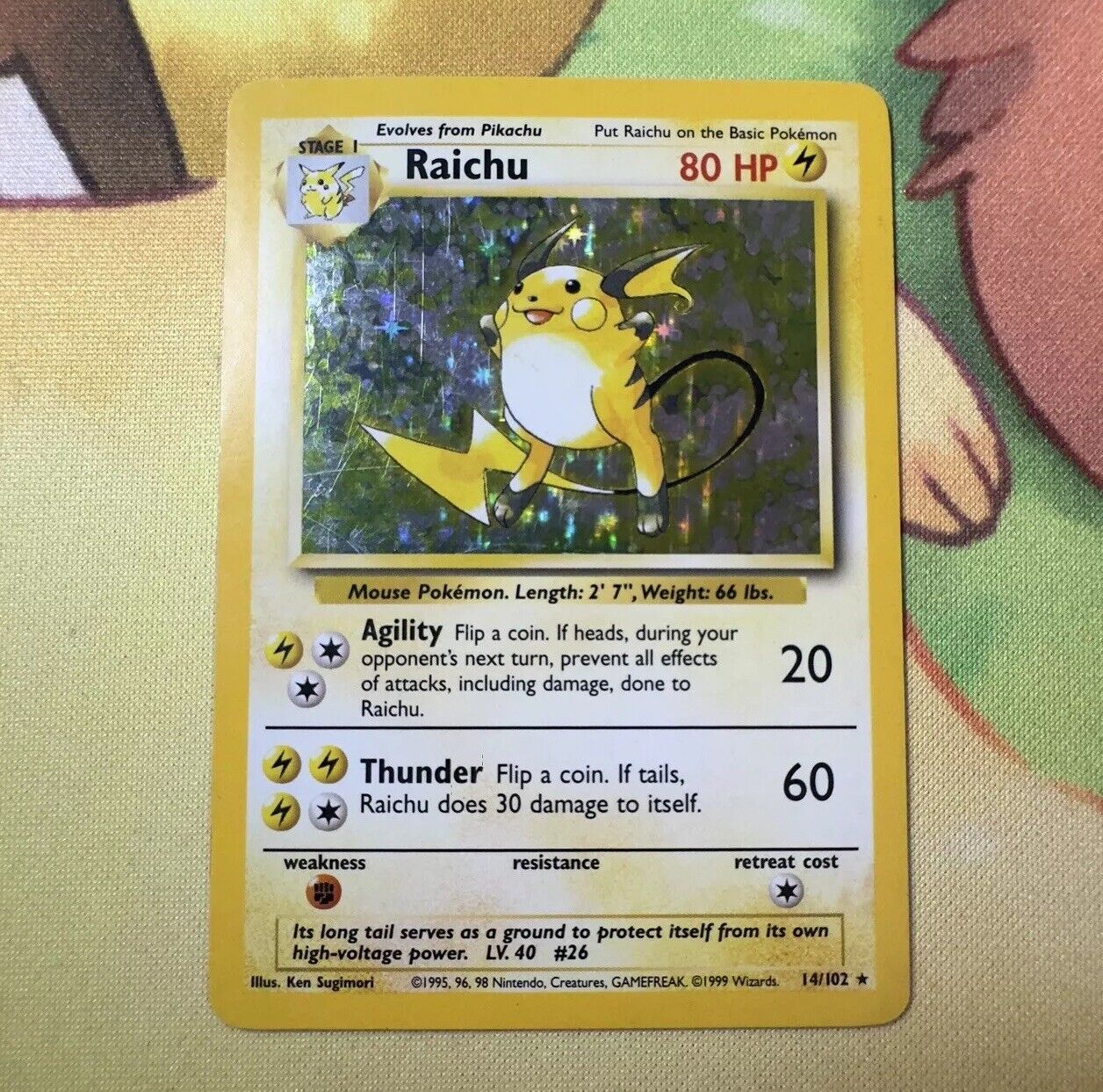 Raichu 14/102 Holo Base Set | Pokemon TCG Card WOTC Vintage | 1999