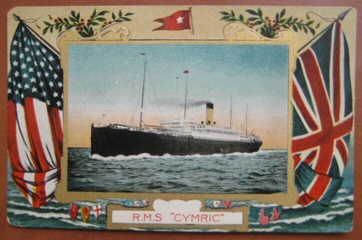 CYMRIC (White Star) GRAPHICALLY SUPERB card with US & British flags c1910