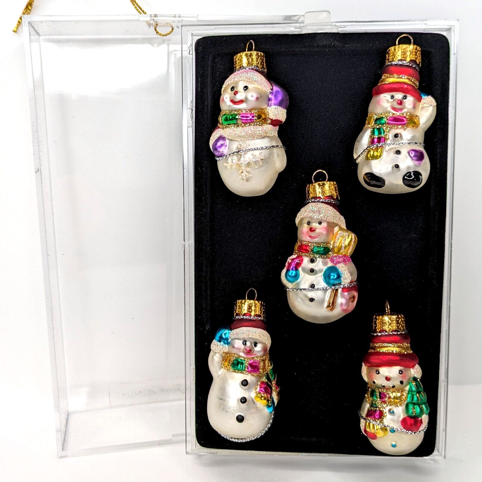 VTG Unique Treasures 5 Mini Snowman Christmas Ornaments Hand Crafted Blown Glass