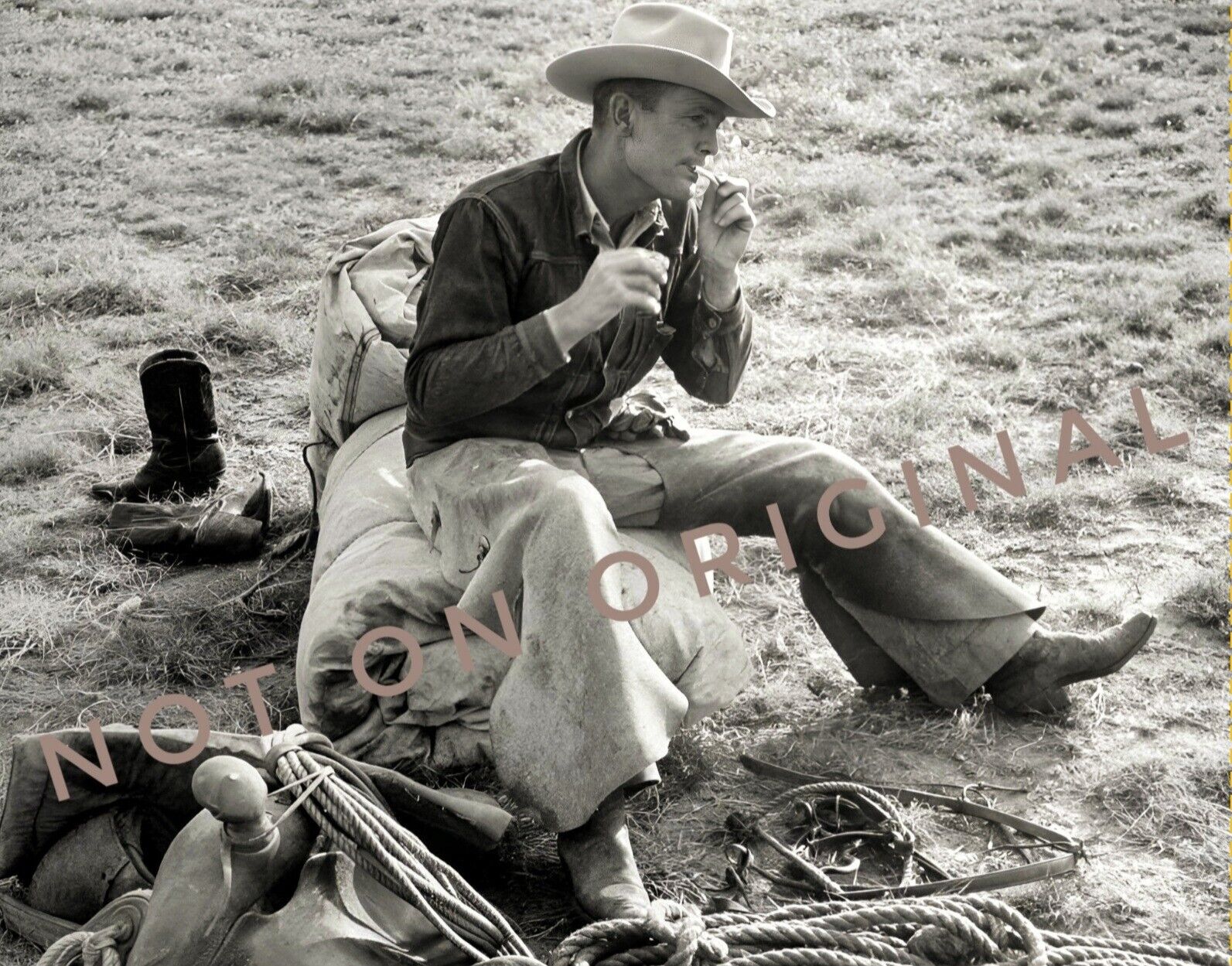 8x10 Vintage Photo High Def Reprint of Man Texas COWBOY Rolling a Cigarette 