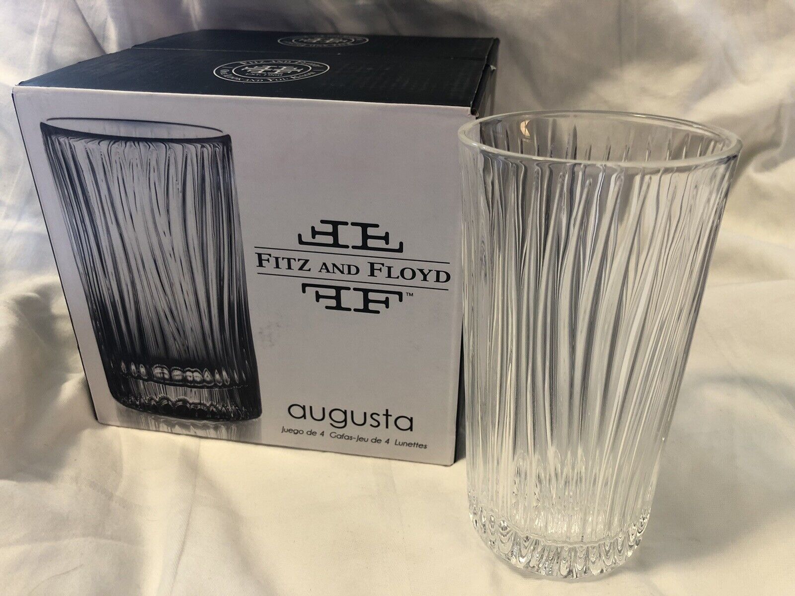NEW in Box Fitz & Floyd High Ball Glasses Set of 4 Bar Cocktail Augusta 12.75oz