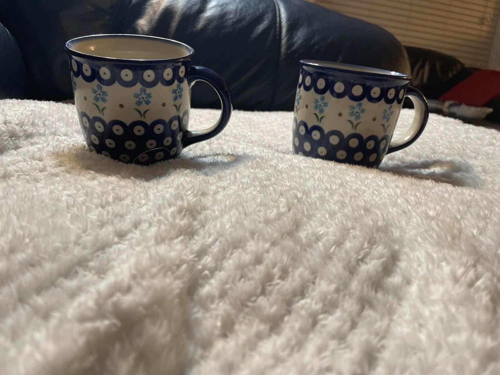 Boleslawiec Blue Flower Coffee Mugs Set of Two